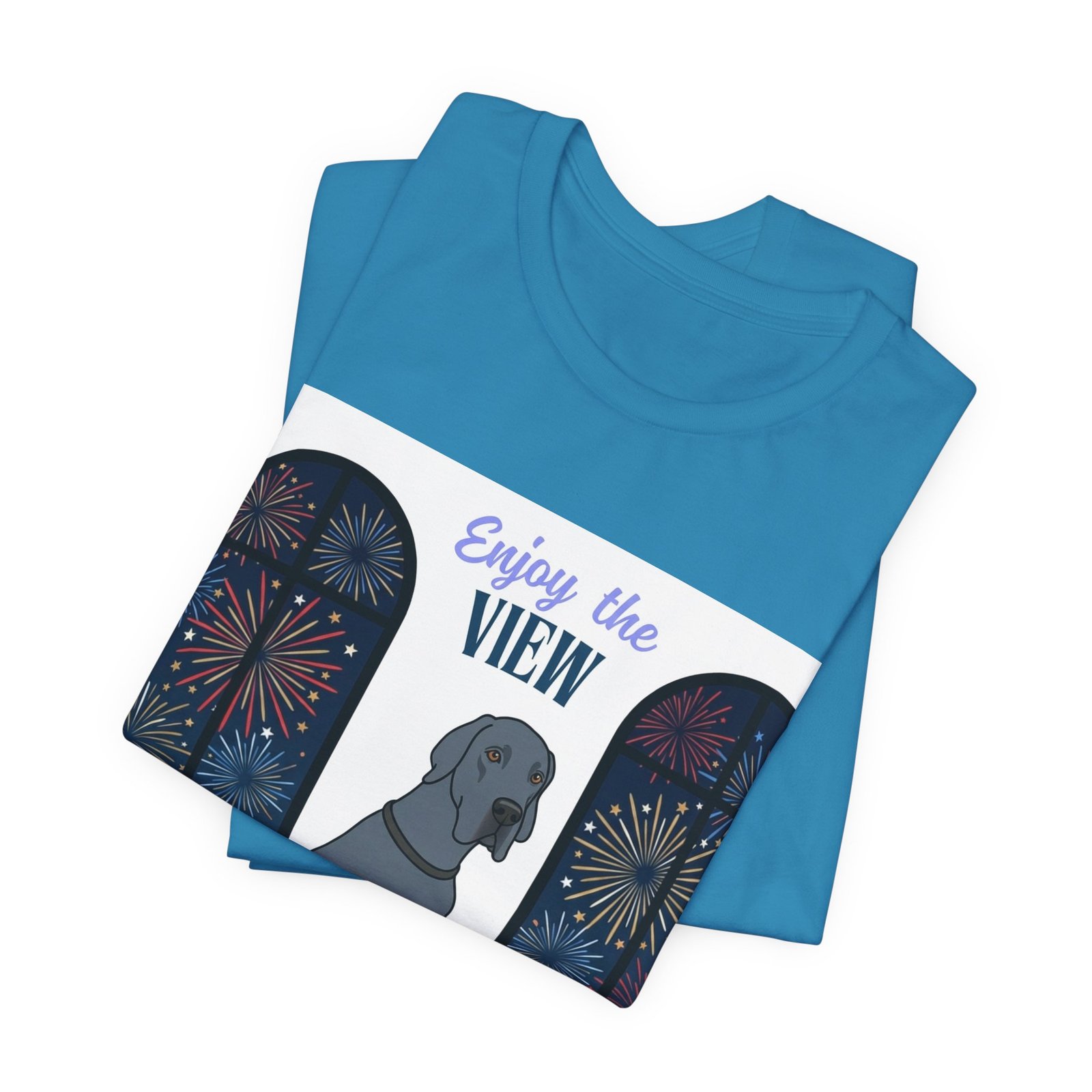 Blue Great Dane Enjoy the View T-Shirt — Dog Watching Fireworks Graphic Tee - Image 33