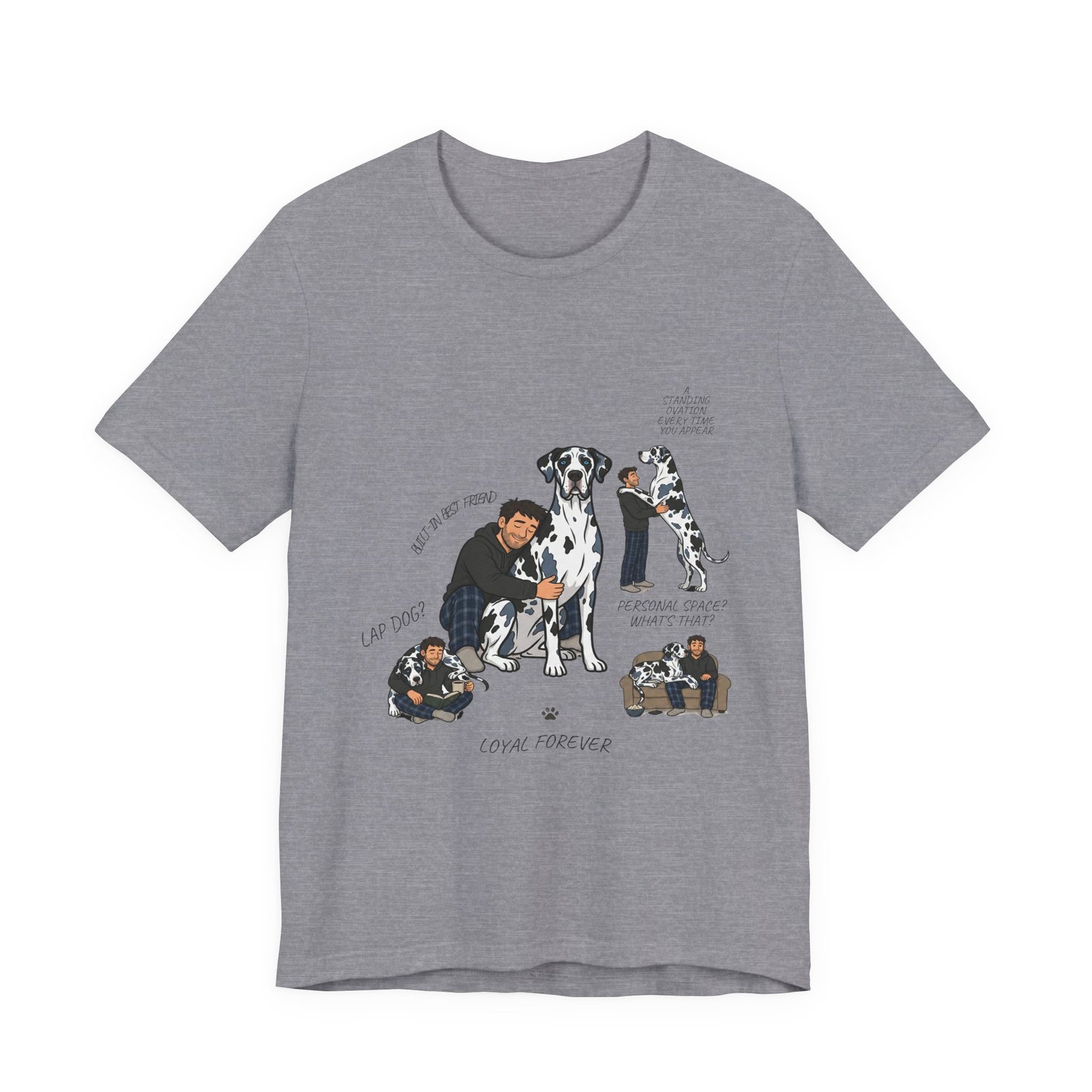 Blue and Black Merlequin with blue eyes Great Danes Illustrated Tee — "Men + Great Danes" Graphic T-Shirt - Image 59
