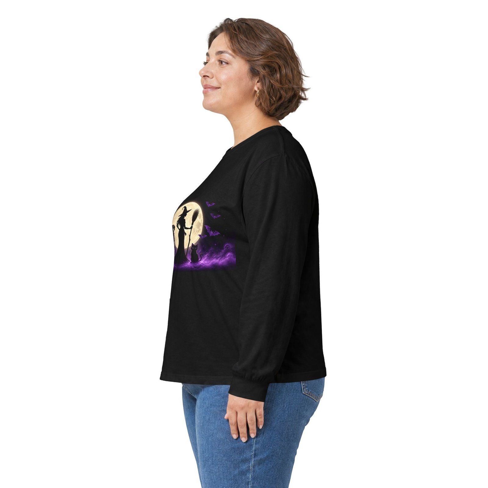 Black Mantle Great Dane (up to 5x) Witch Silhouette Moon Long Sleeve Tee — Her Familiars - Image 4
