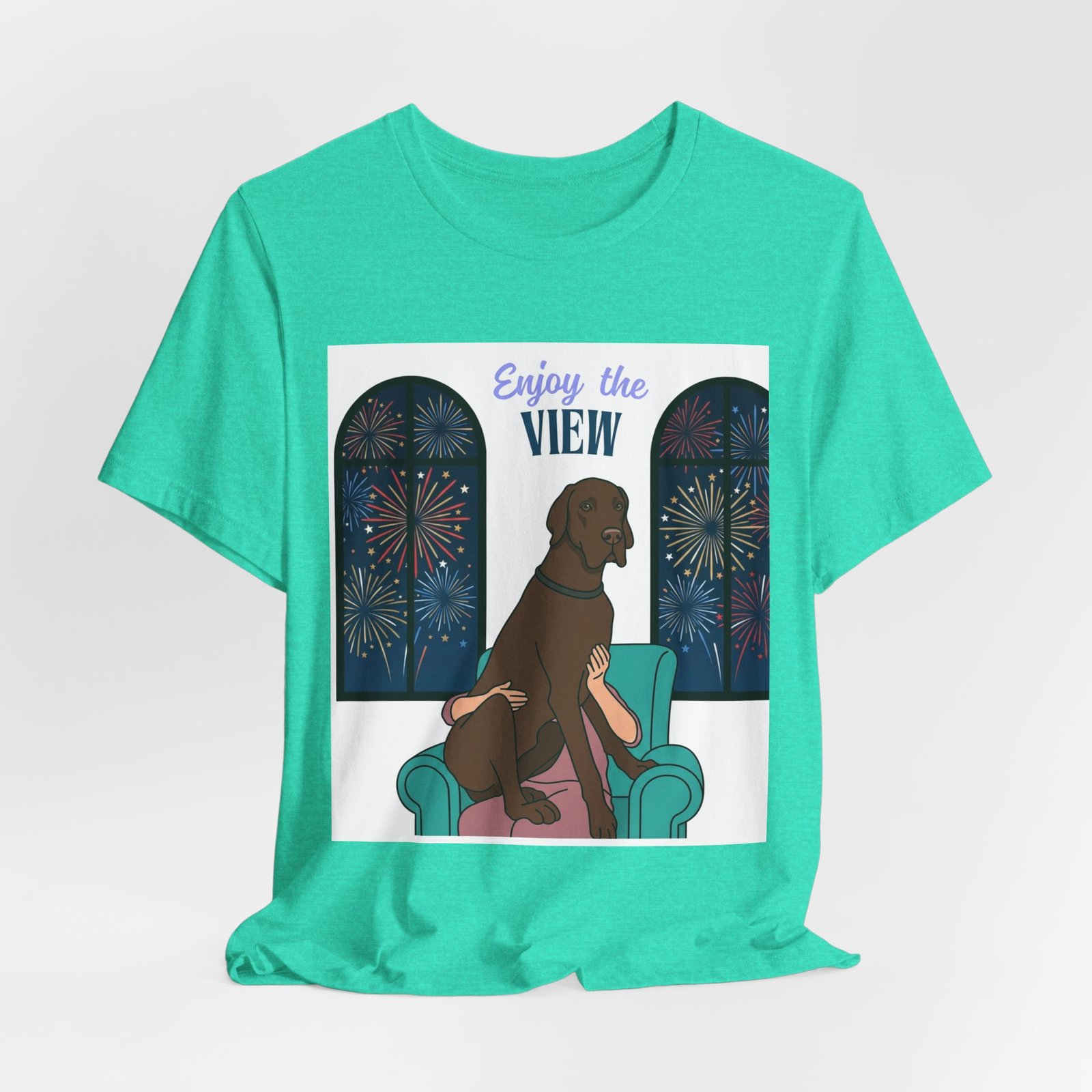 Chocolate Great Dane Enjoy the View T-Shirt — Dog Watching Fireworks Graphic Tee - Image 34