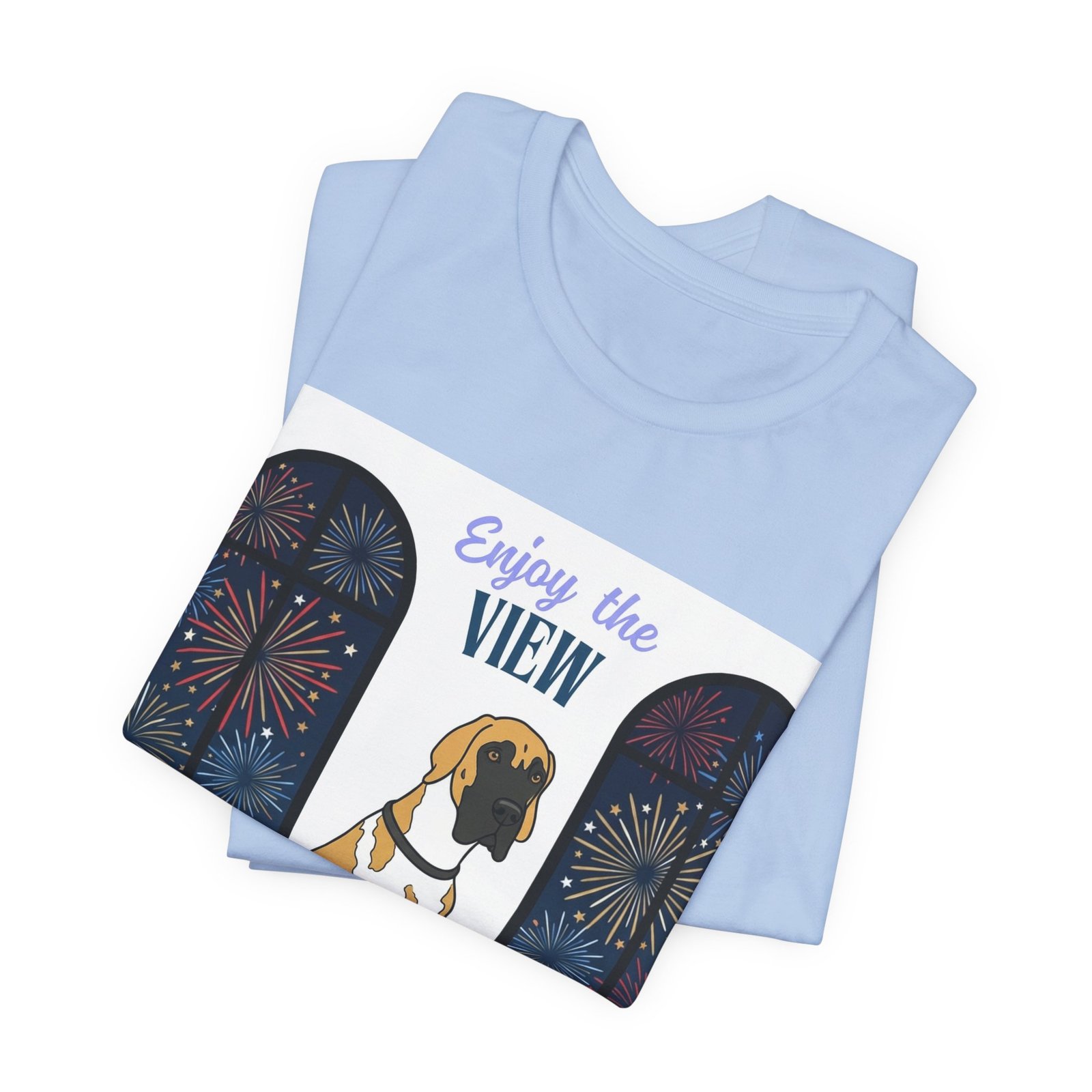Fawnequin Great Dane Enjoy the View T-Shirt — Dog Watching Fireworks Graphic Tee - Image 43