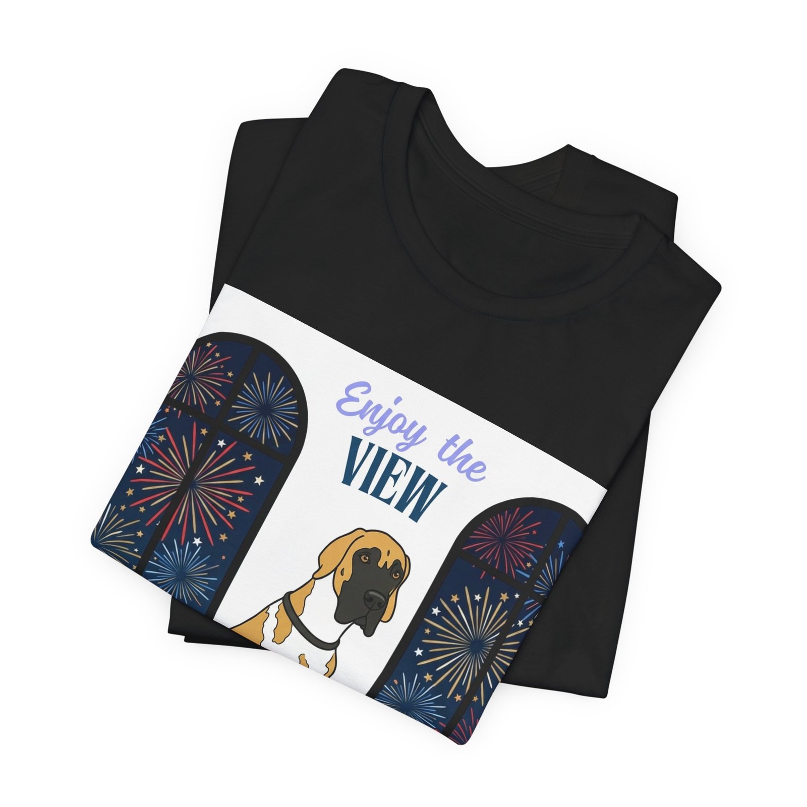 Fawnequin Great Dane Enjoy the View T-Shirt — Dog Watching Fireworks Graphic Tee - Image 14