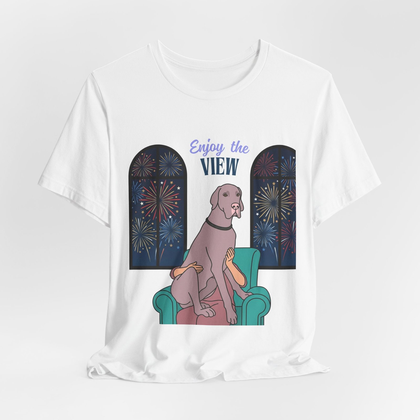 Lilac Great Dane Enjoy the View T-Shirt — Dog Watching Fireworks Graphic Tee - Image 20
