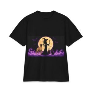 Fawn Great Dane Her Familiars, up to 7x, Heavy T Shirt, Cat, Witch Silhouette Moon T‑Shirt — Halloween