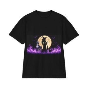 Merelquin Great Dane Her Familiars, up to 7x, Heavy T Shirt, Cat, Witch Silhouette Moon T‑Shirt — Halloween