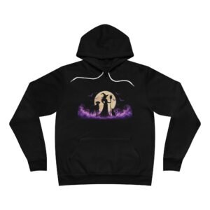 Black Great Dane Pocketed Pullover  black cat, Witch Silhouette Hoodie (Up to 2x) — Moonlit Purple Flame Halloween Pullover
