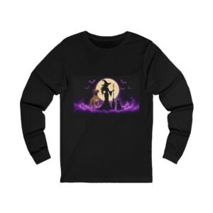 Fawn Great Dane with White Chest Snip Marking, Black Cat, Long Sleeve Tee (Up to 2x) — Her Familiars