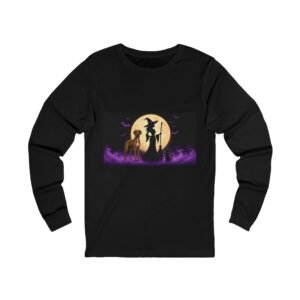 Brindle Great Dane with White Chest Markings, Black Cat, Long Sleeve Tee (Up to 2x) — Her Familiars
