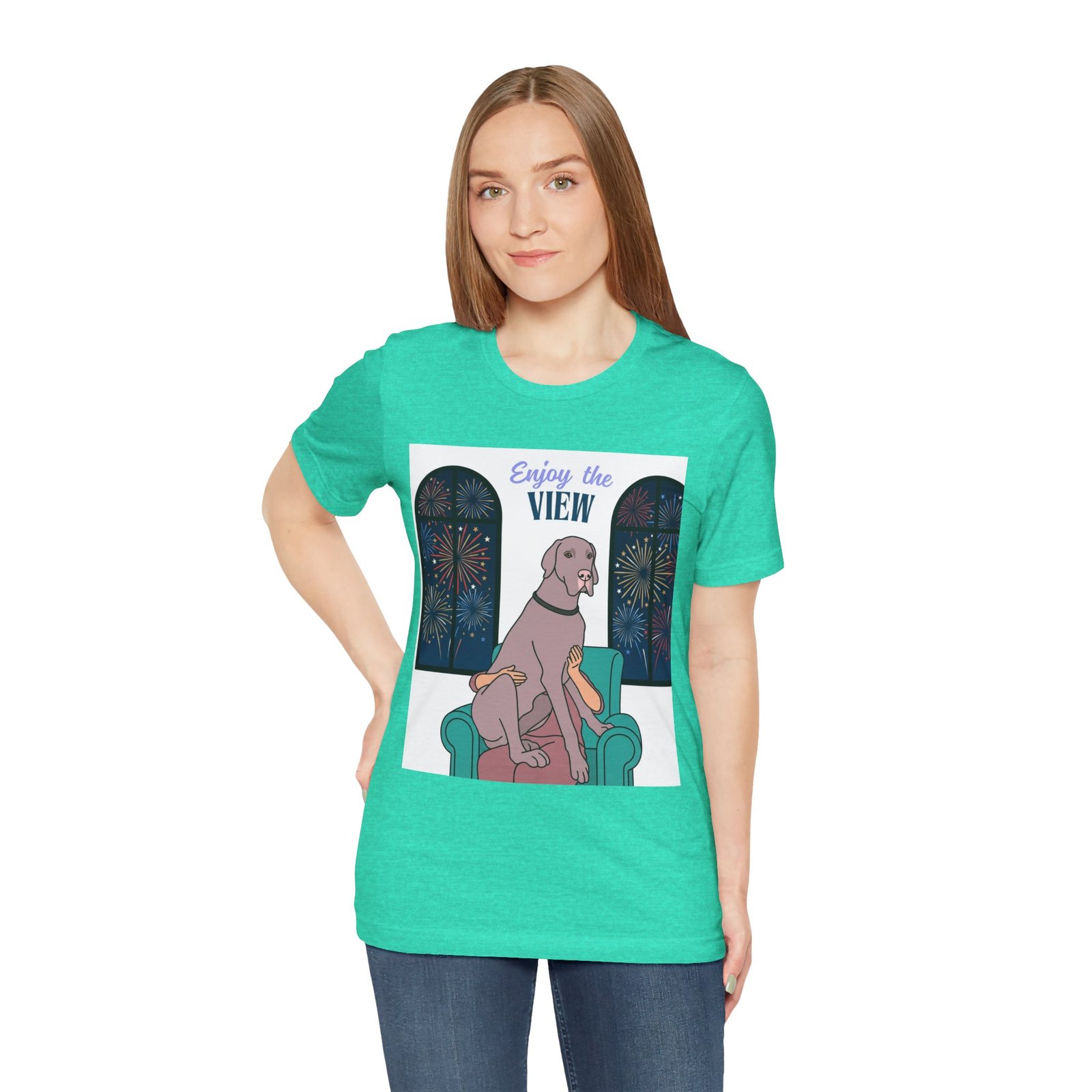 Lilac Great Dane Enjoy the View T-Shirt — Dog Watching Fireworks Graphic Tee - Image 40