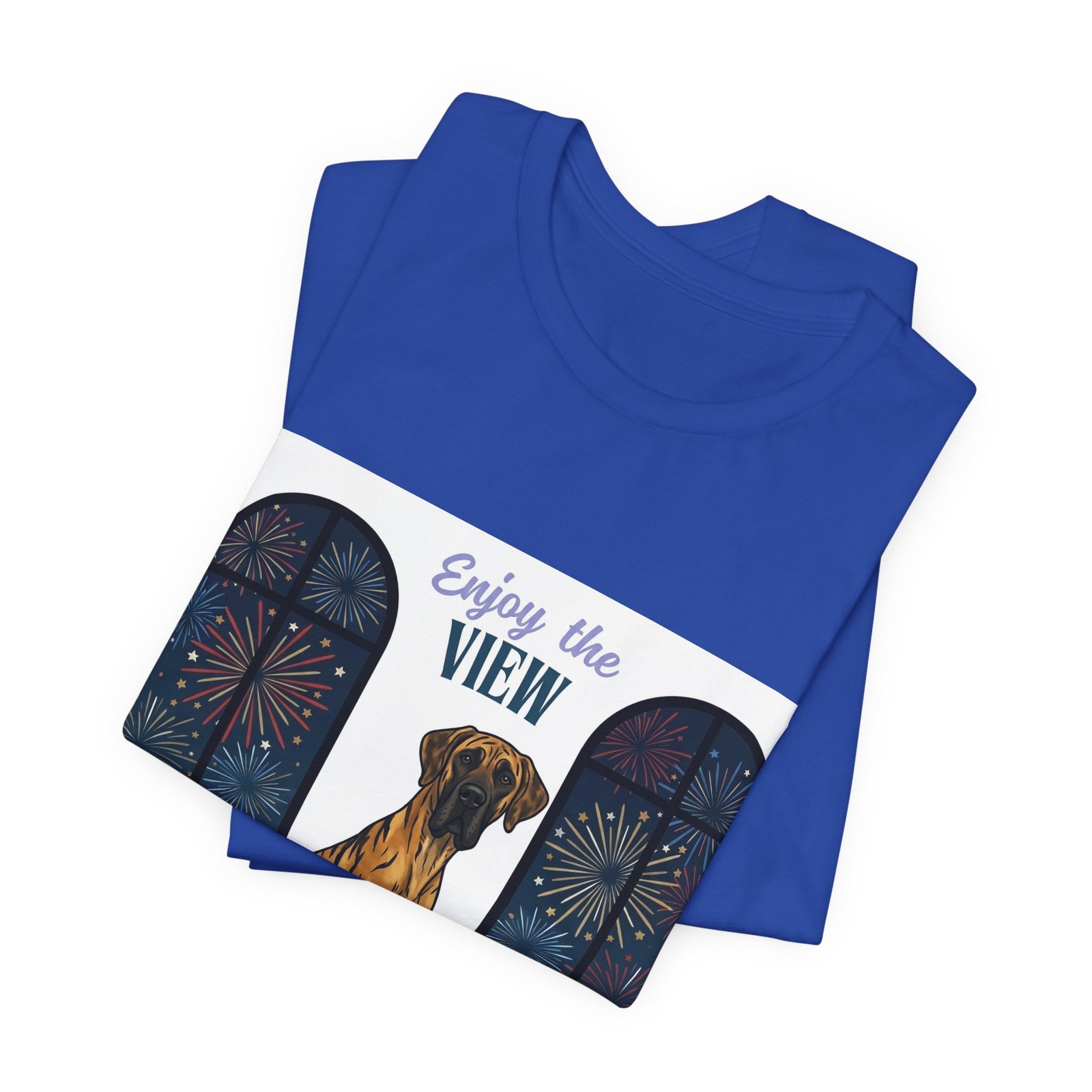 Brindle with white chest marking Great Dane Enjoy the View T-Shirt — Dog Watching Fireworks Graphic Tee - Image 48