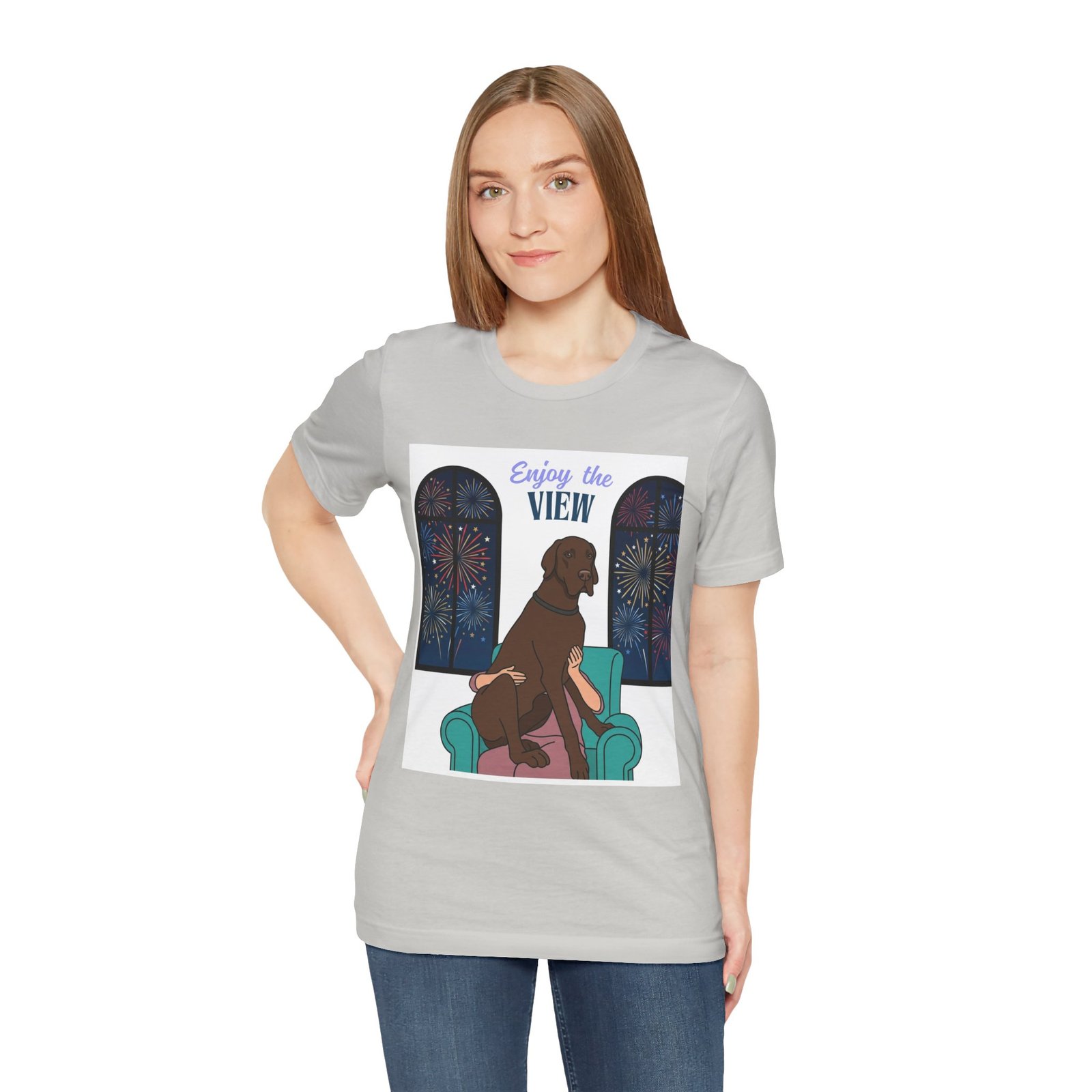 Chocolate Great Dane Enjoy the View T-Shirt — Dog Watching Fireworks Graphic Tee - Image 20
