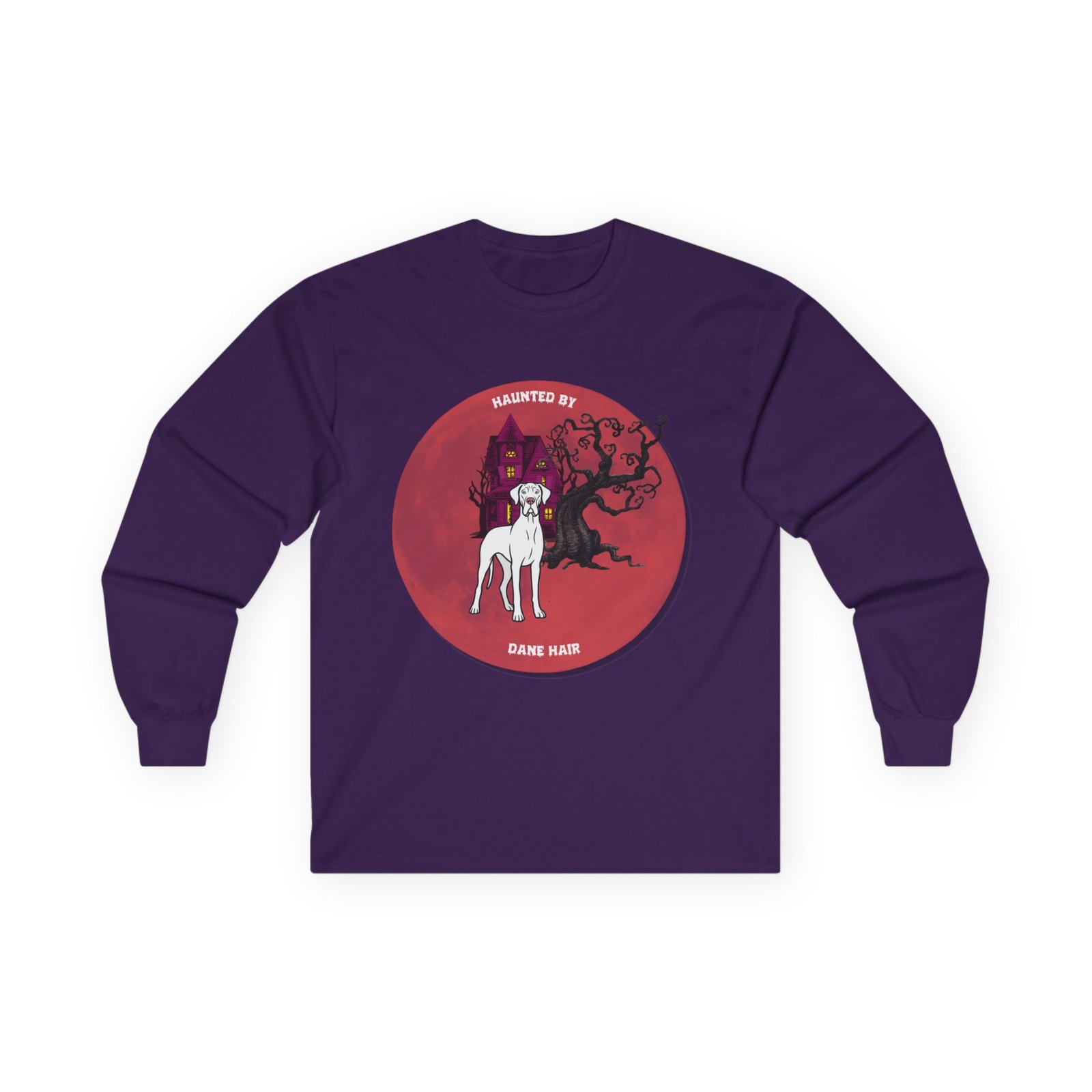 White with blue eyes Great Dane up to 5xl - Haunted by Dane Hair Unisex Long Sleeve Tee - Image 57