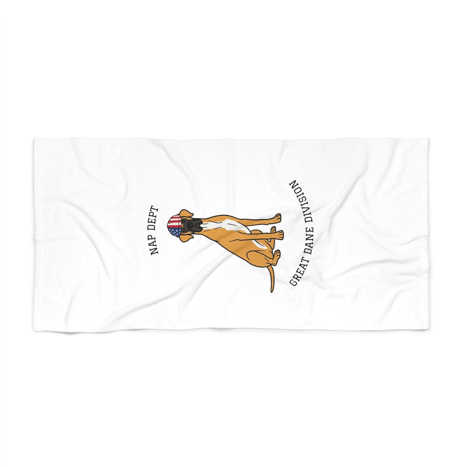 Fawn Great Dane with White Beach Towel — 'Nap Dept' & 'Great Dane Division' Labor Day