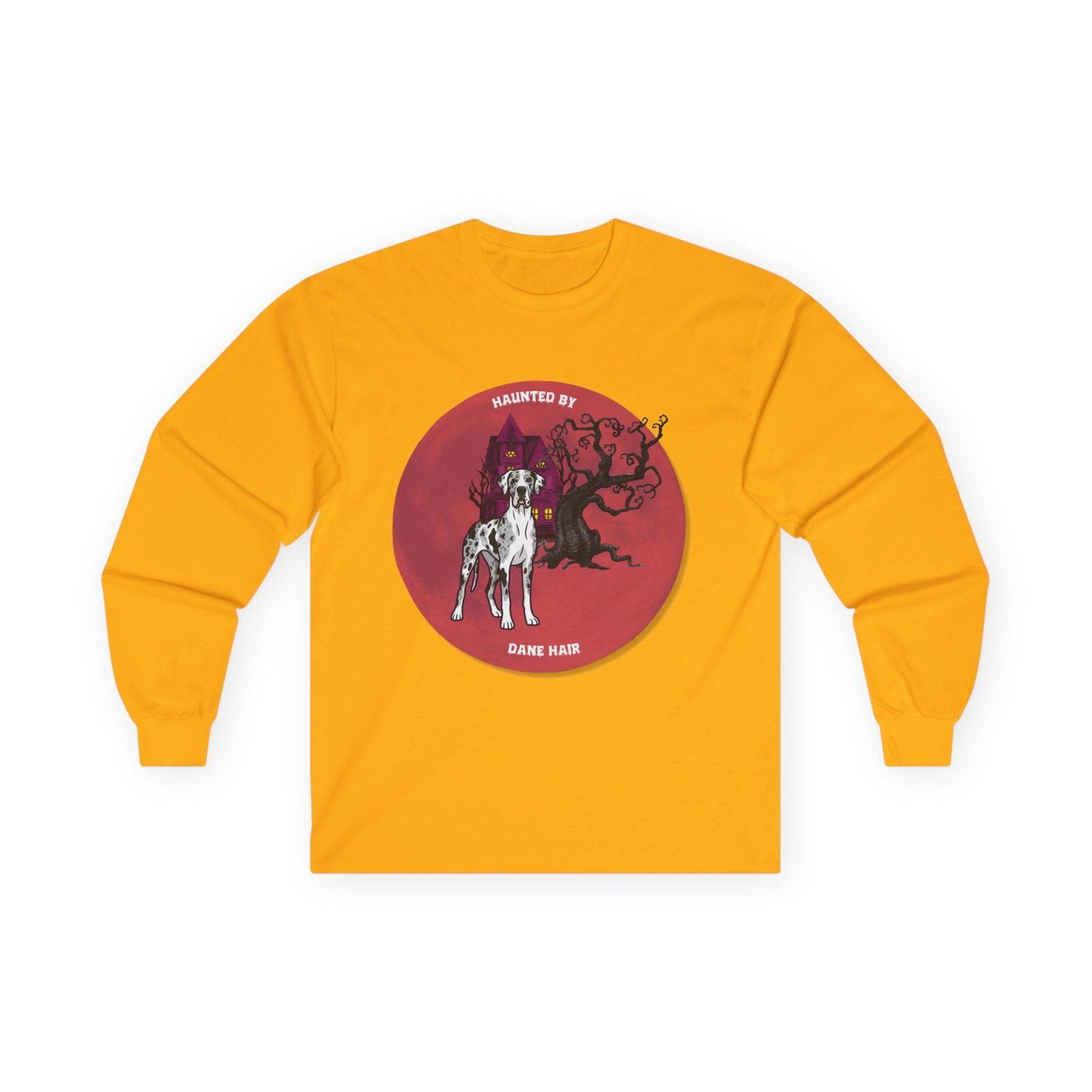 Merlequin with white chest Great Dane up to 5xl - Haunted by Dane Hair Unisex Long Sleeve Tee - Image 9