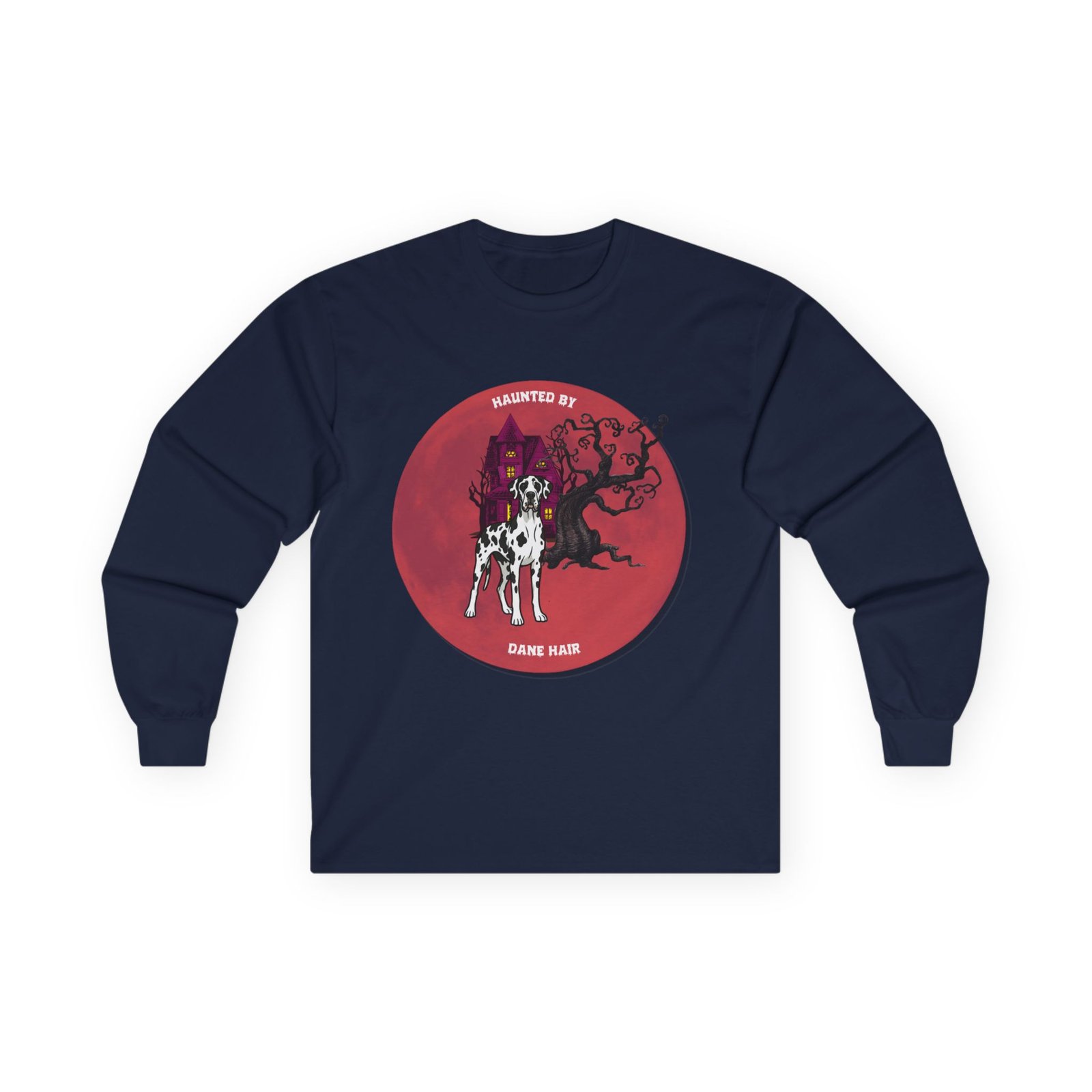 Harlequin Great Dane up to 5xl - Haunted by Dane Hair Unisex Long Sleeve Tee - Image 57