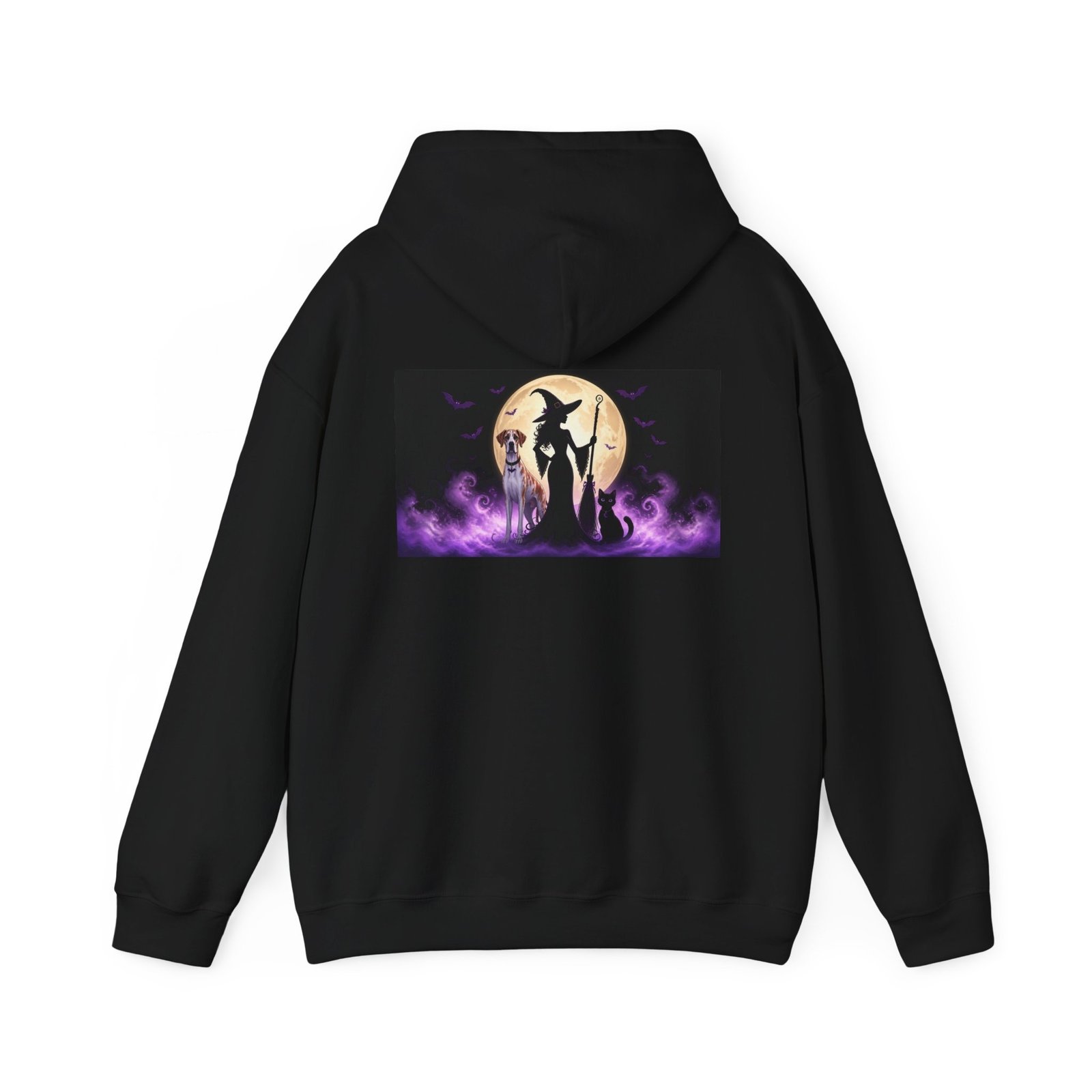 Fawnequin Great Dane, Black Cat, Witch (up to 5x) Mid-Weight Hoodie Back Printed — Her Familiars - Image 2