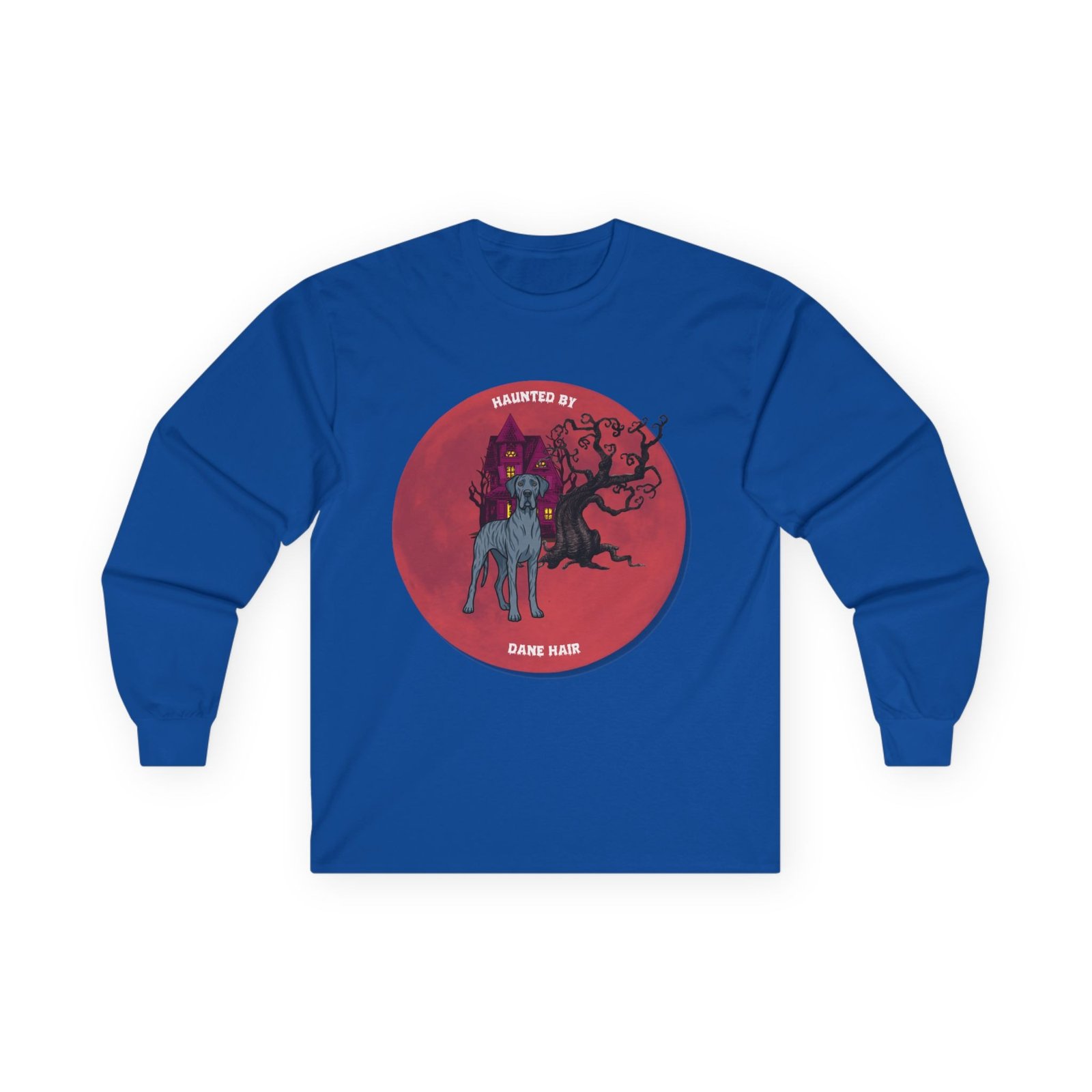 Blue Brindle Great Dane up to 5xl - Haunted by Dane Hair Unisex Long Sleeve Tee - Image 49