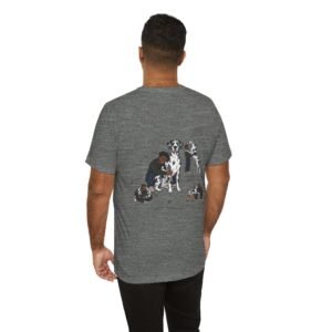 African-American Man Blue and Black Merlequin Blue eyes Great Dane Illustrated Tee — "Men + Great Danes" Graphic T-Shirt