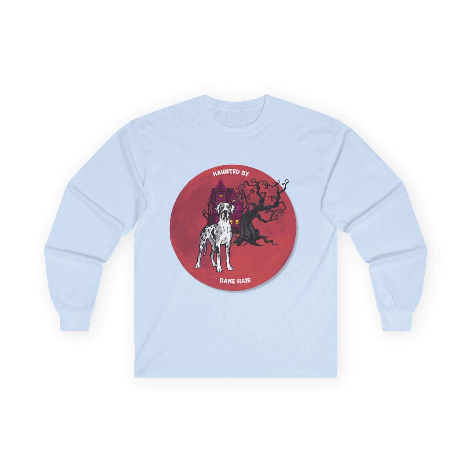 Merlequin with white chest Great Dane up to 5xl - Haunted by Dane Hair Unisex Long Sleeve Tee - Image 41