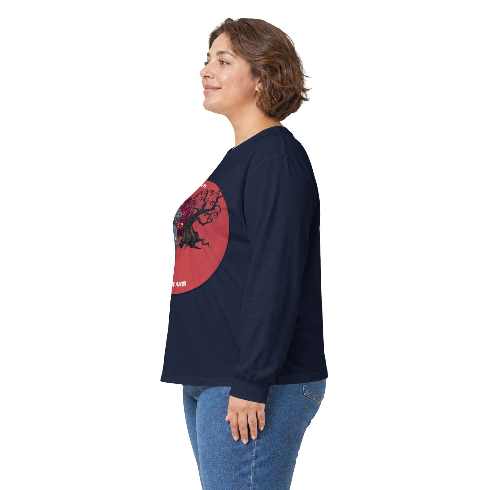 Blue with white snip chest Great Dane up to 5xl - Haunted by Dane Hair Unisex Long Sleeve Tee - Image 56