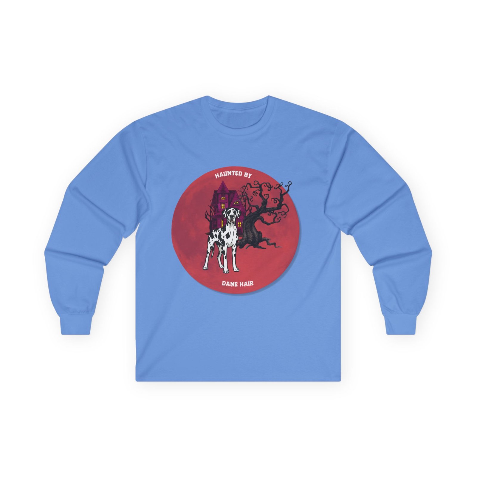 Harlequin Great Dane up to 5xl - Haunted by Dane Hair Unisex Long Sleeve Tee - Image 49