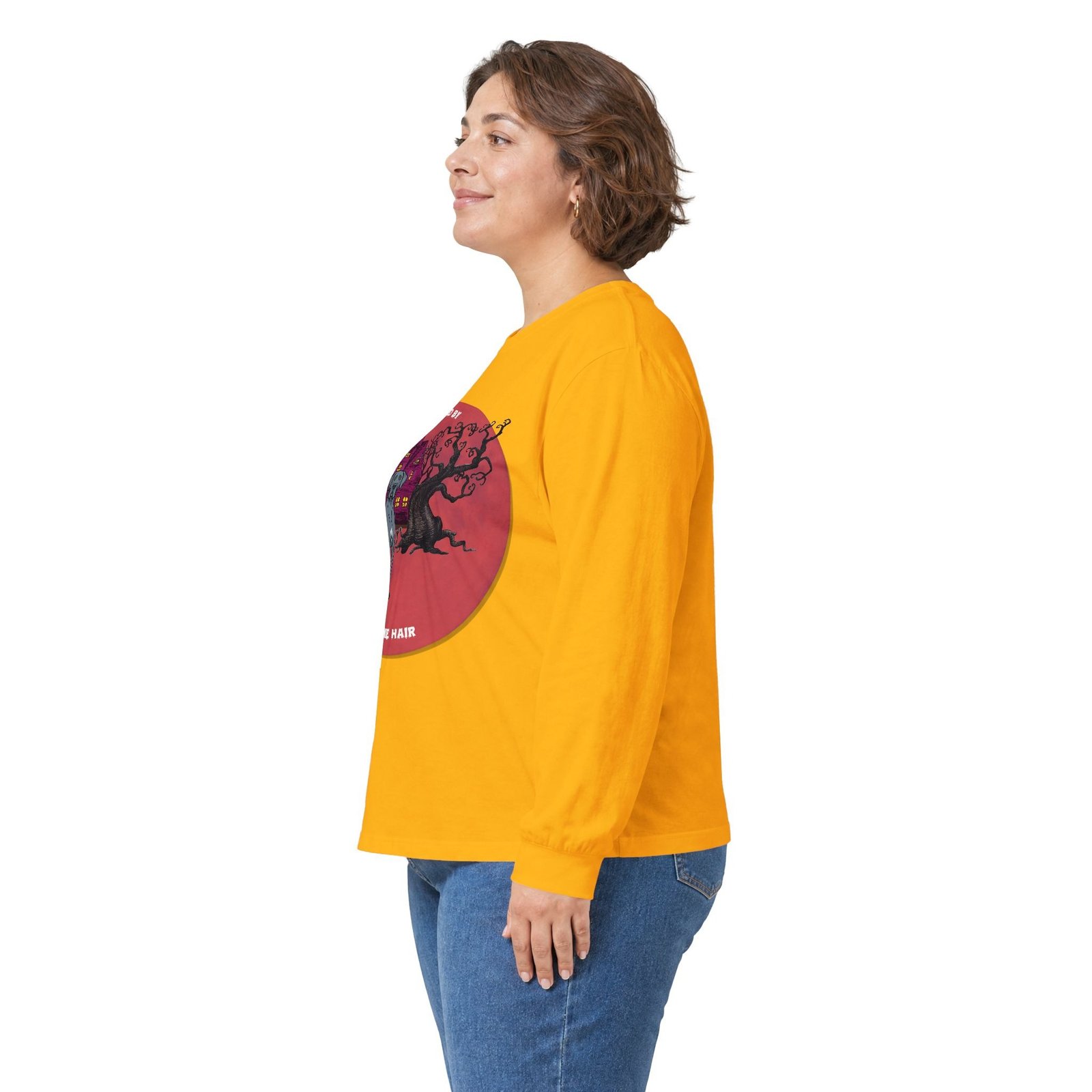 Blue with white snip chest Great Dane up to 5xl - Haunted by Dane Hair Unisex Long Sleeve Tee - Image 20