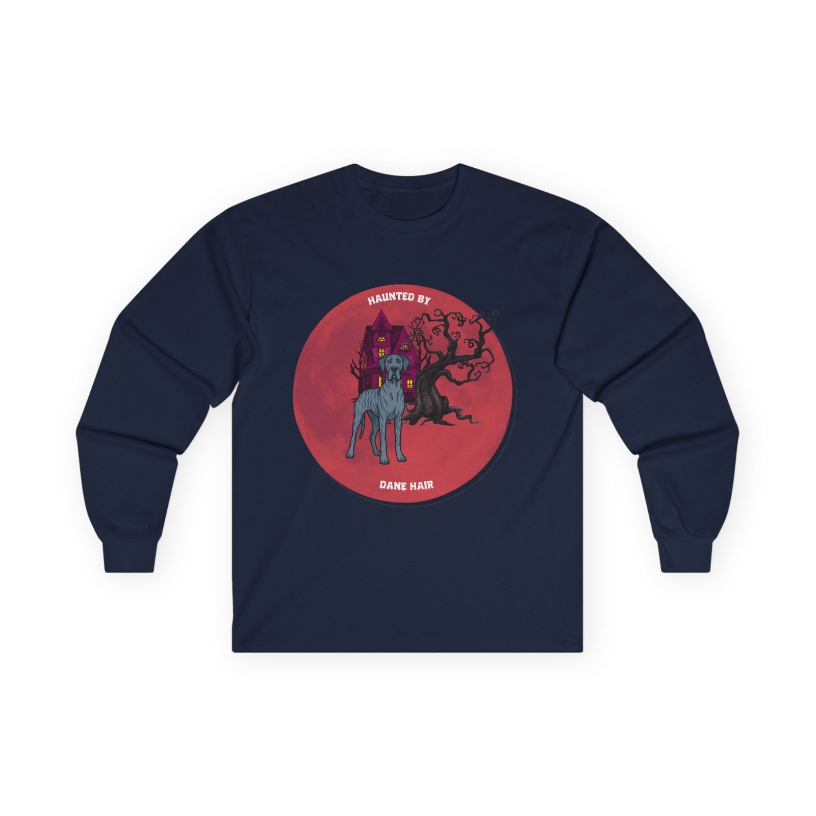 Blue Brindle Great Dane up to 5xl - Haunted by Dane Hair Unisex Long Sleeve Tee - Image 53