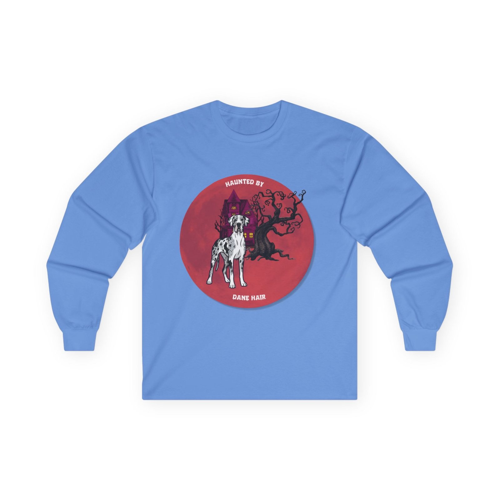 Merlequin with white chest Great Dane up to 5xl - Haunted by Dane Hair Unisex Long Sleeve Tee - Image 45