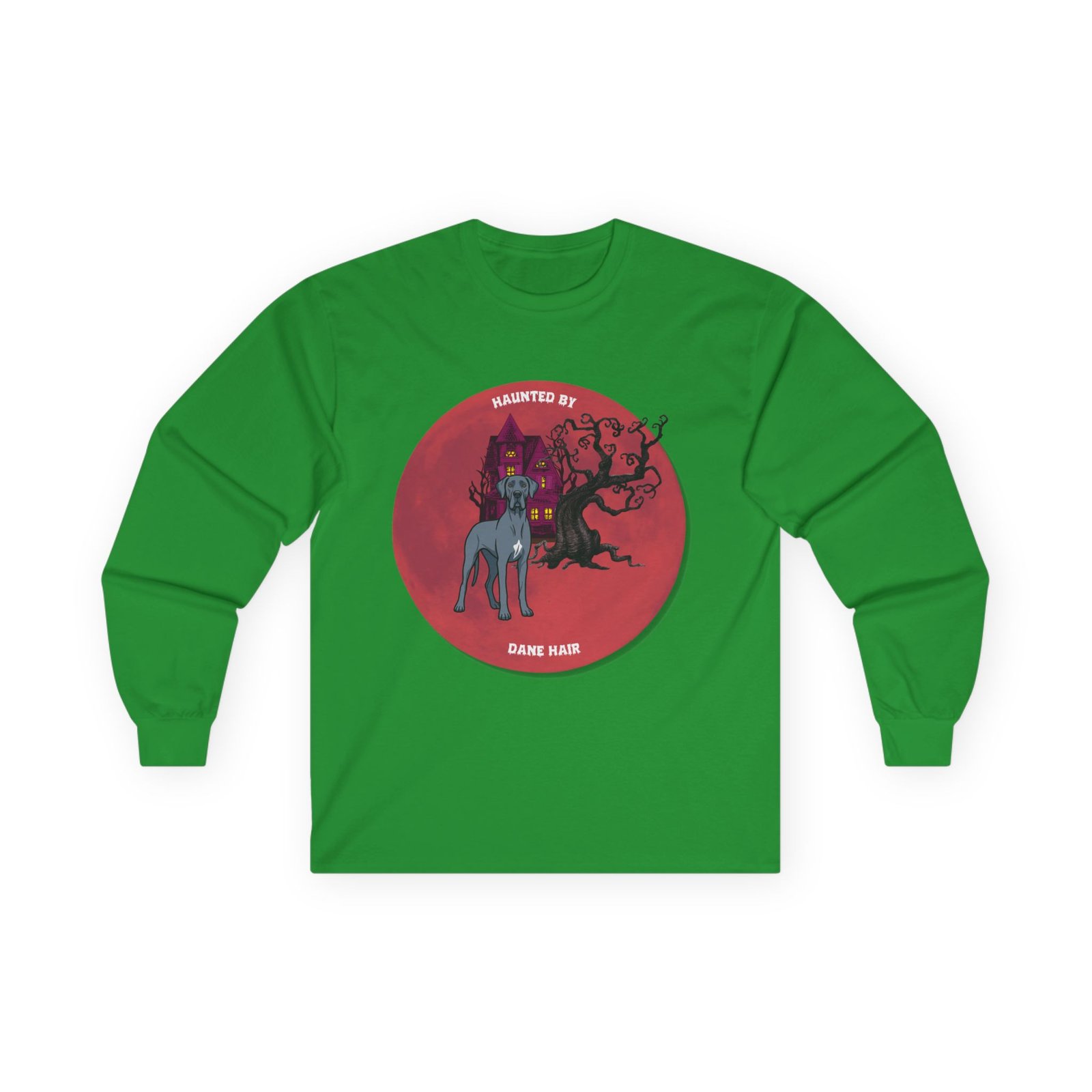 Blue with white snip chest Great Dane up to 5xl - Haunted by Dane Hair Unisex Long Sleeve Tee - Image 33