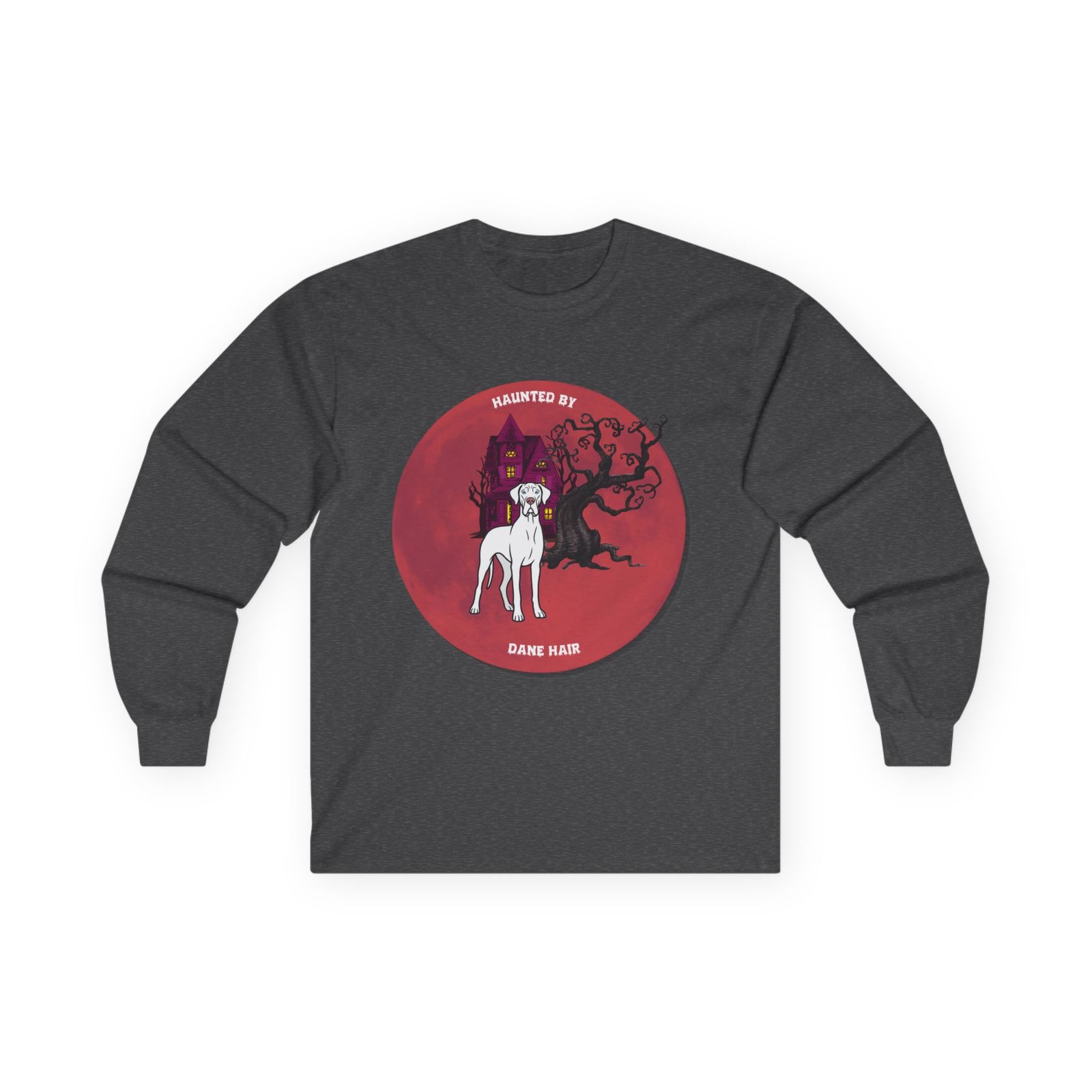 White with blue eyes Great Dane up to 5xl - Haunted by Dane Hair Unisex Long Sleeve Tee