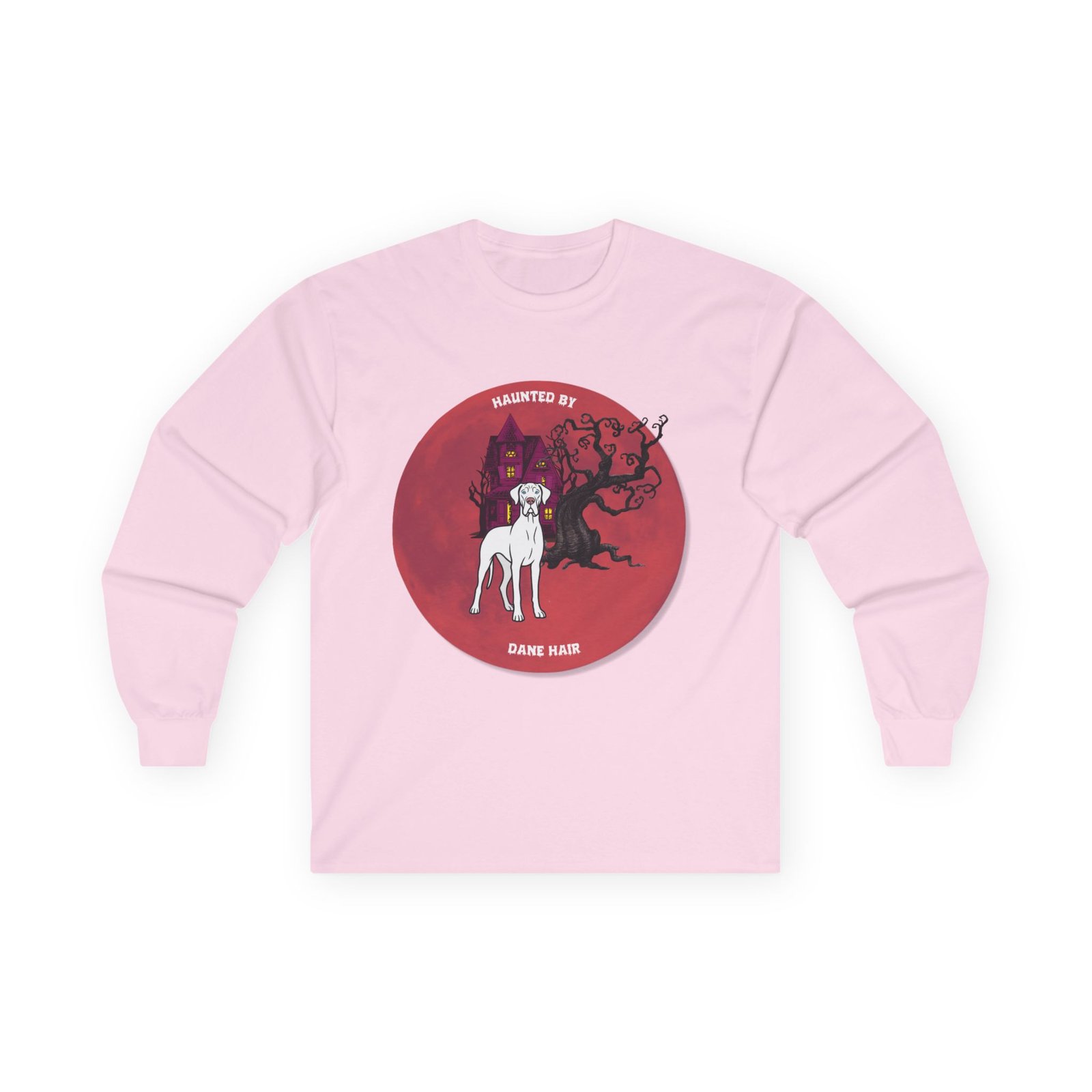 White with blue eyes Great Dane up to 5xl - Haunted by Dane Hair Unisex Long Sleeve Tee - Image 61
