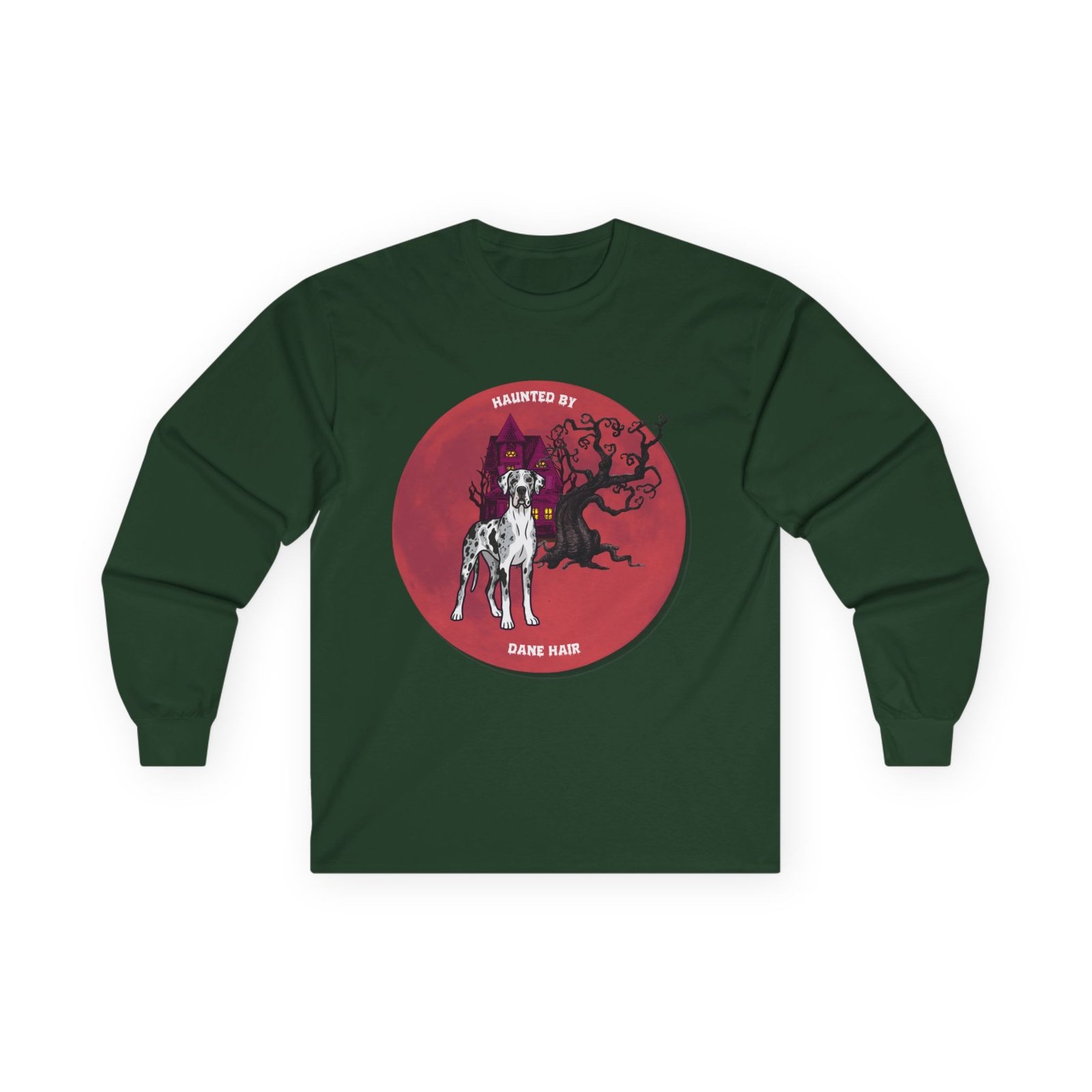 Merlequin with white chest Great Dane up to 5xl - Haunted by Dane Hair Unisex Long Sleeve Tee - Image 33