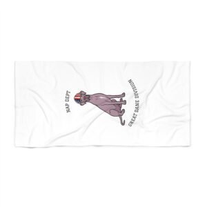 Lilac with white chest snip Great Dane Beach Towel — 'Nap Dept' & 'Great Dane Division' Labor Day