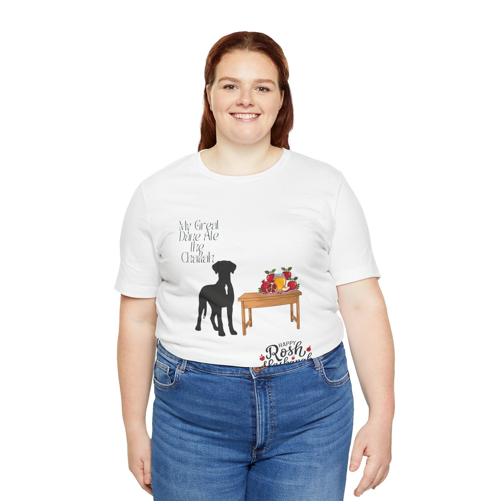 Black with white chest snip Great Dane Rosh Hashanah Dog T-Shirt up to 5xl