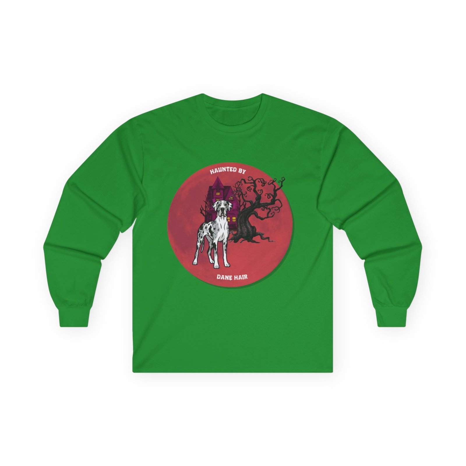 Merlequin with white chest Great Dane up to 5xl - Haunted by Dane Hair Unisex Long Sleeve Tee - Image 37