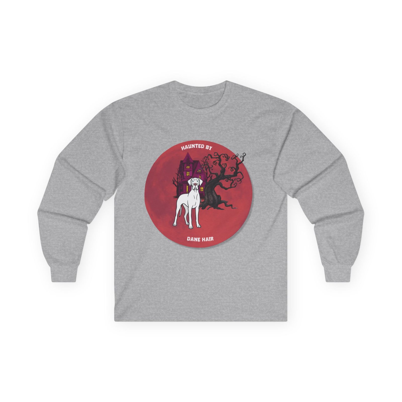 White with blue eyes Great Dane up to 5xl - Haunted by Dane Hair Unisex Long Sleeve Tee - Image 17