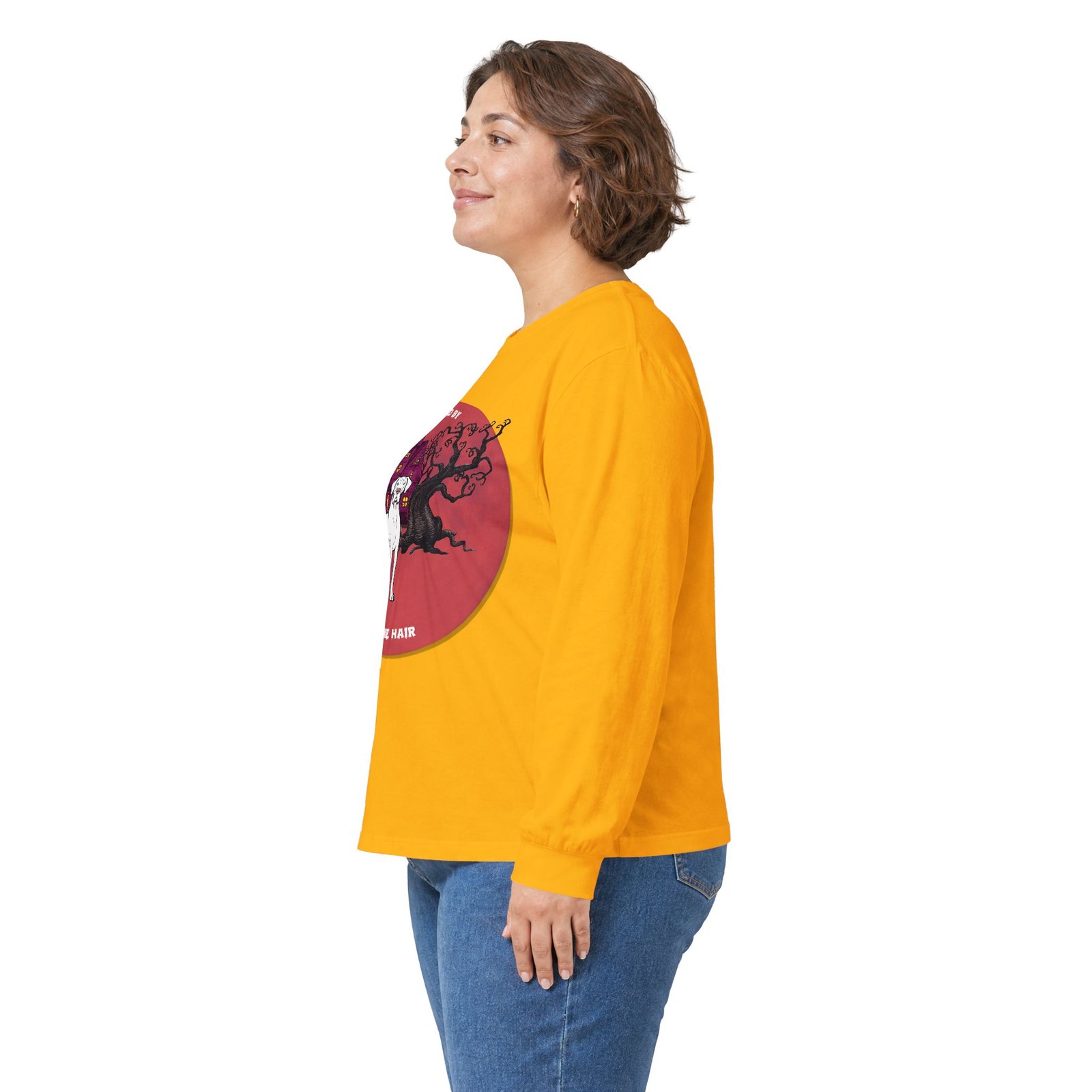 White with blue eyes Great Dane up to 5xl - Haunted by Dane Hair Unisex Long Sleeve Tee - Image 8