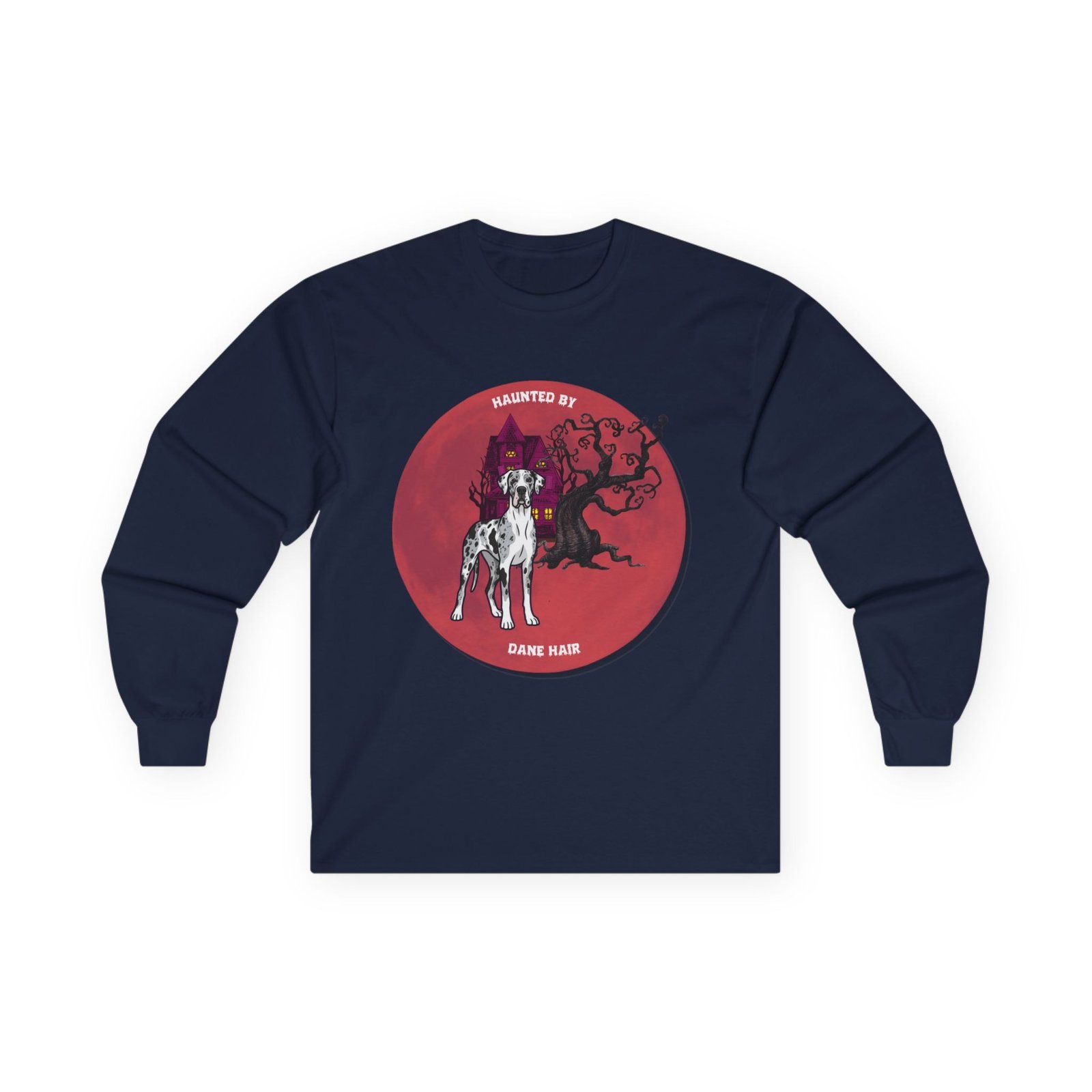 Merlequin with white chest Great Dane up to 5xl - Haunted by Dane Hair Unisex Long Sleeve Tee - Image 53