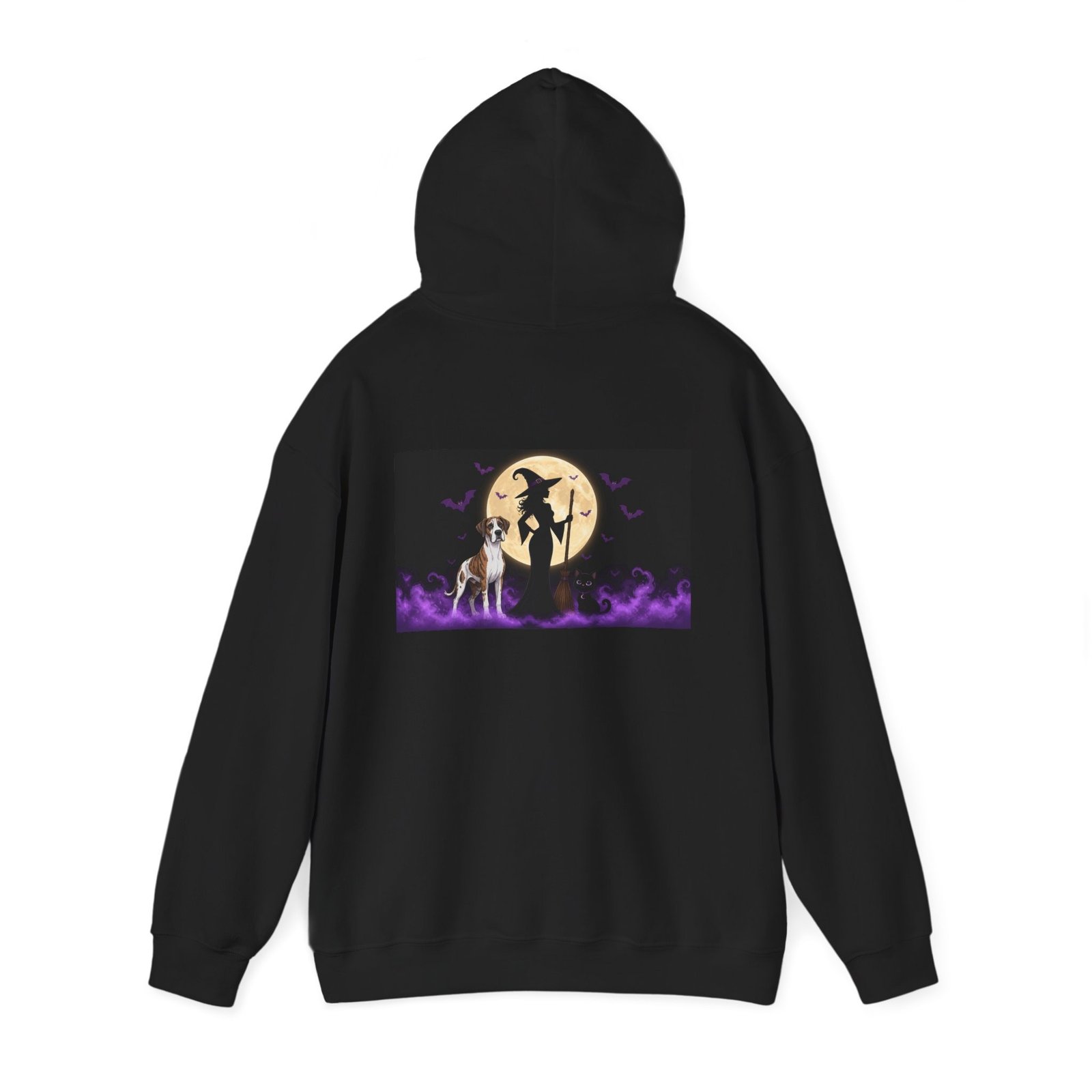 Fawnequin Great Dane, Black Cat, Witch (up to 5x) Mid-Weight Hoodie Back Printed — Her Familiars - Image 3