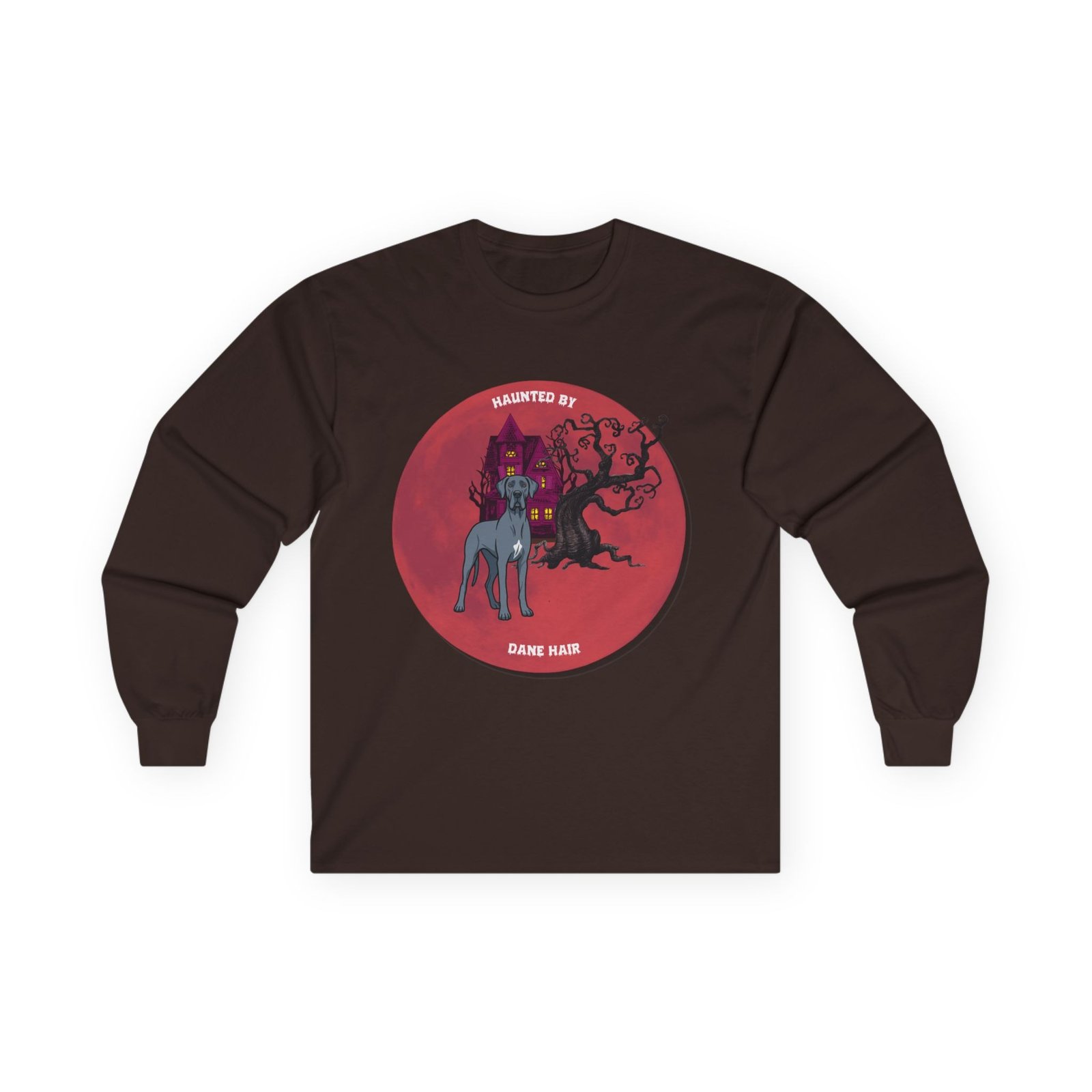 Blue with white snip chest Great Dane up to 5xl - Haunted by Dane Hair Unisex Long Sleeve Tee - Image 25