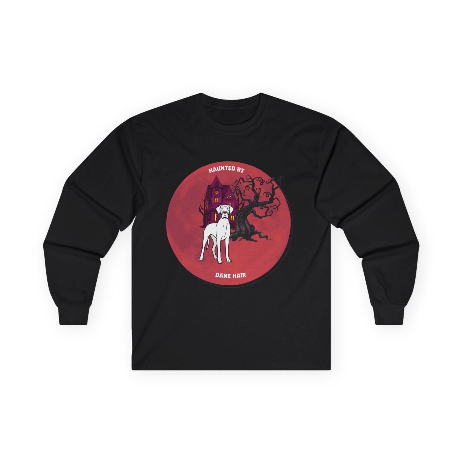 White with blue eyes Great Dane up to 5xl - Haunted by Dane Hair Unisex Long Sleeve Tee - Image 13