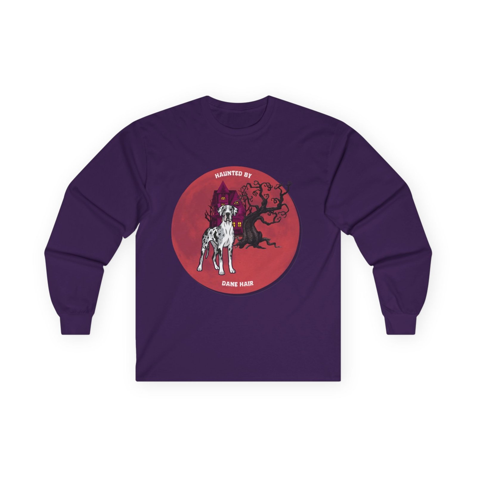 Merlequin with white chest Great Dane up to 5xl - Haunted by Dane Hair Unisex Long Sleeve Tee - Image 57