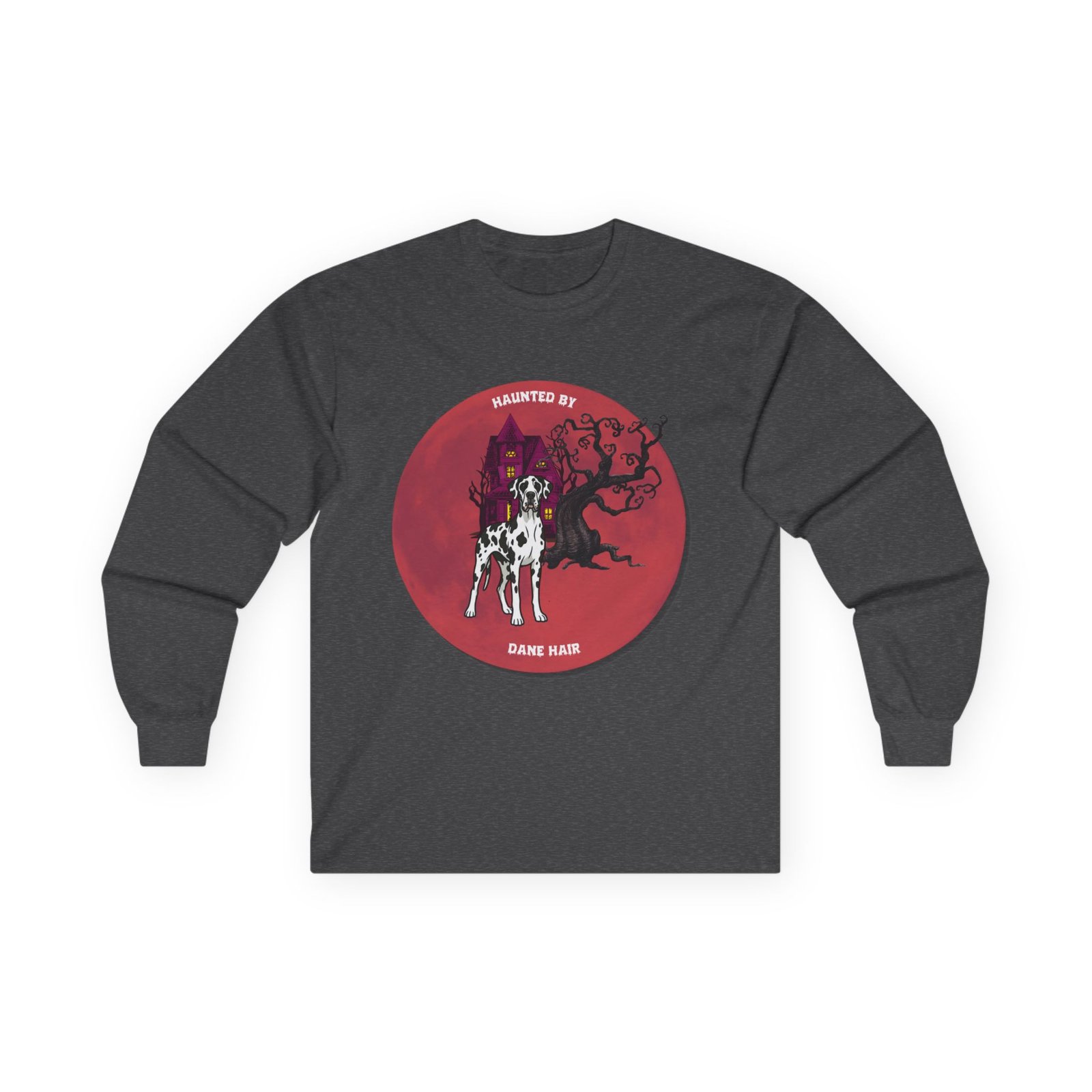 Harlequin Great Dane up to 5xl - Haunted by Dane Hair Unisex Long Sleeve Tee - Image 41