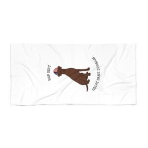 Chocolate Great Dane Beach Towel — 'Nap Dept' & 'Great Dane Division' Labor Day