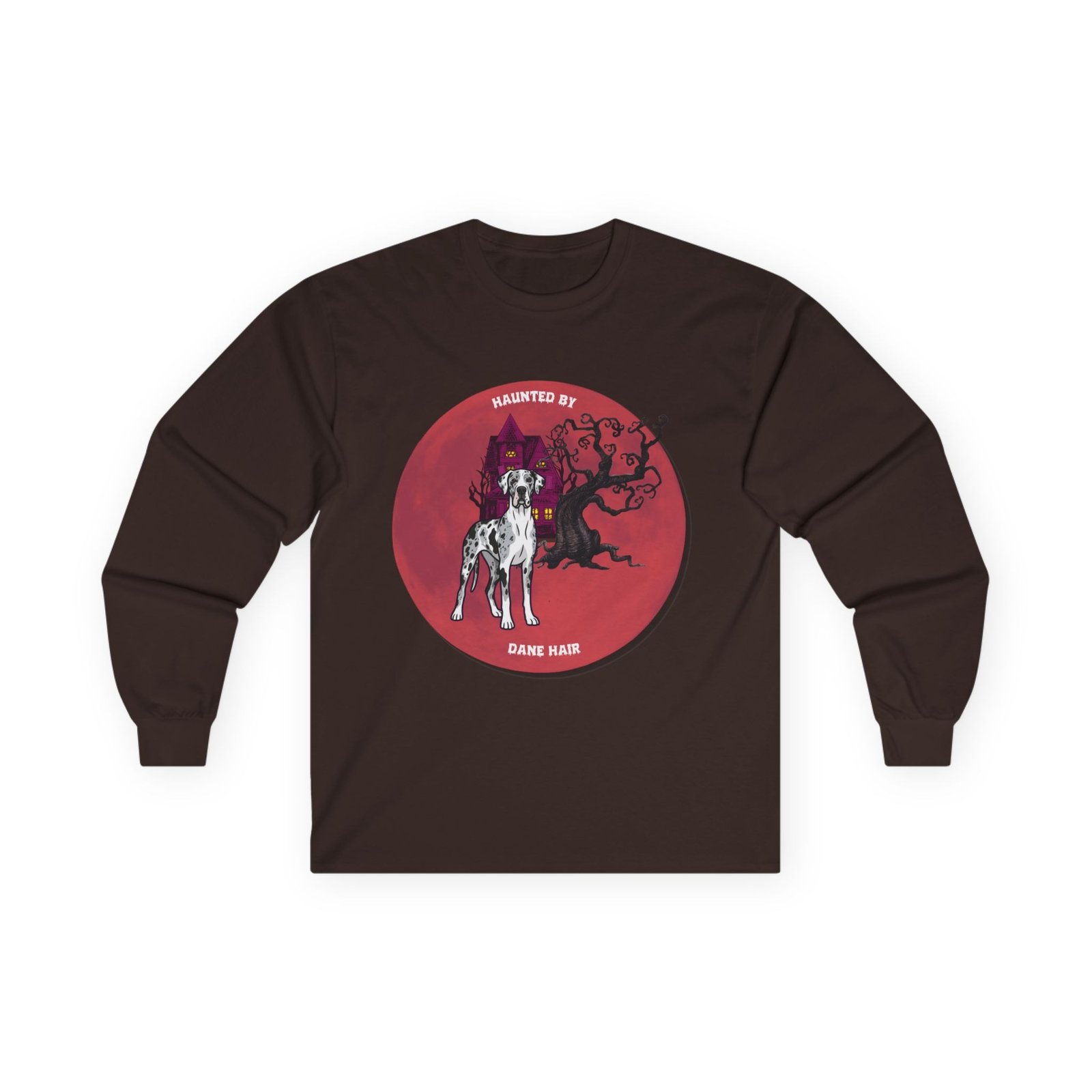 Merlequin with white chest Great Dane up to 5xl - Haunted by Dane Hair Unisex Long Sleeve Tee - Image 25