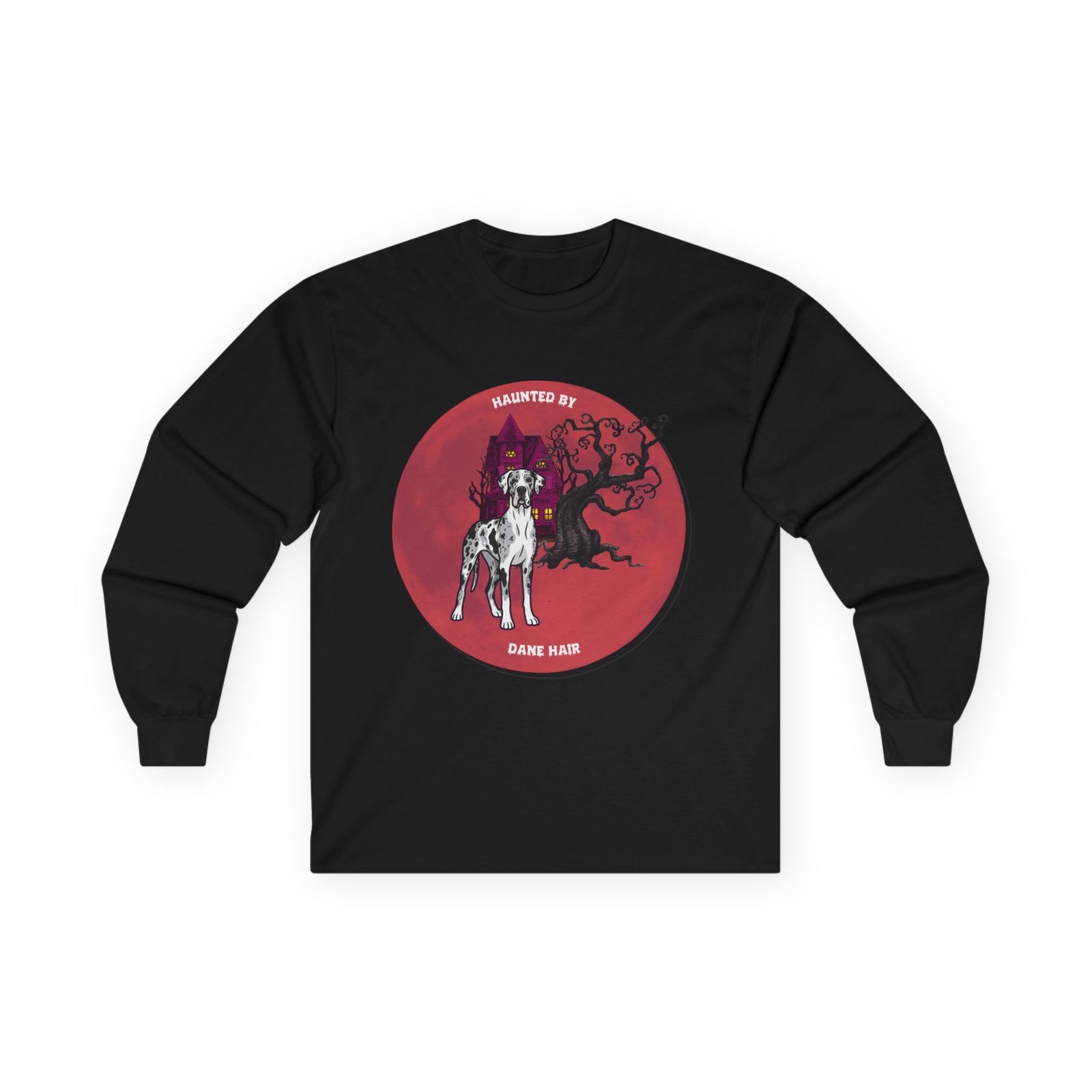 Merlequin with white chest Great Dane up to 5xl - Haunted by Dane Hair Unisex Long Sleeve Tee - Image 17