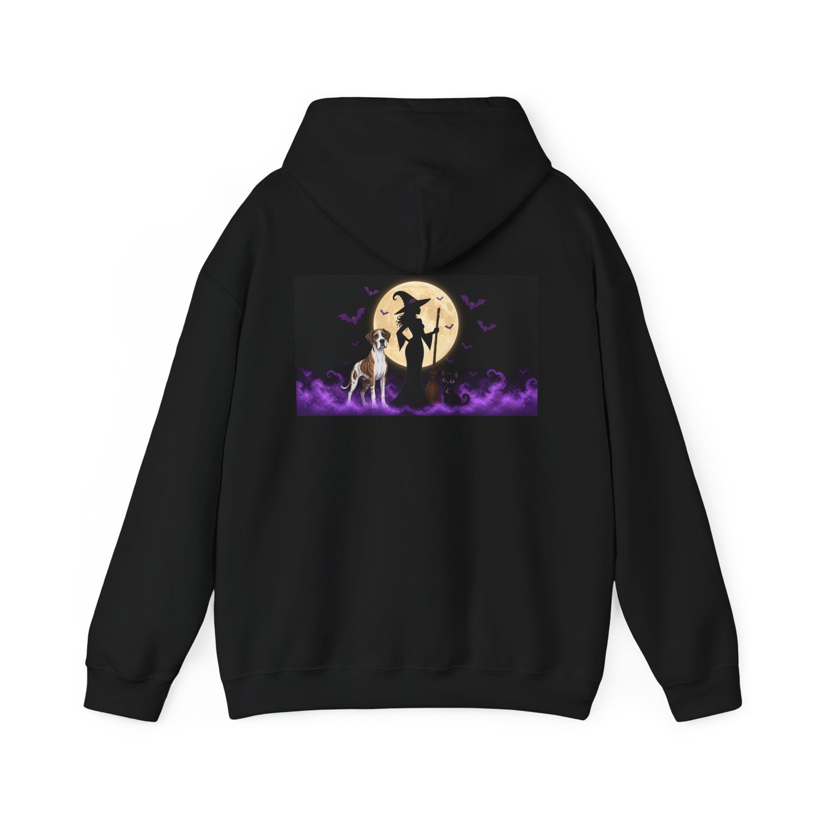 Fawnequin Great Dane, Black Cat, Witch (up to 5x) Mid-Weight Hoodie Back Printed — Her Familiars - Image 2