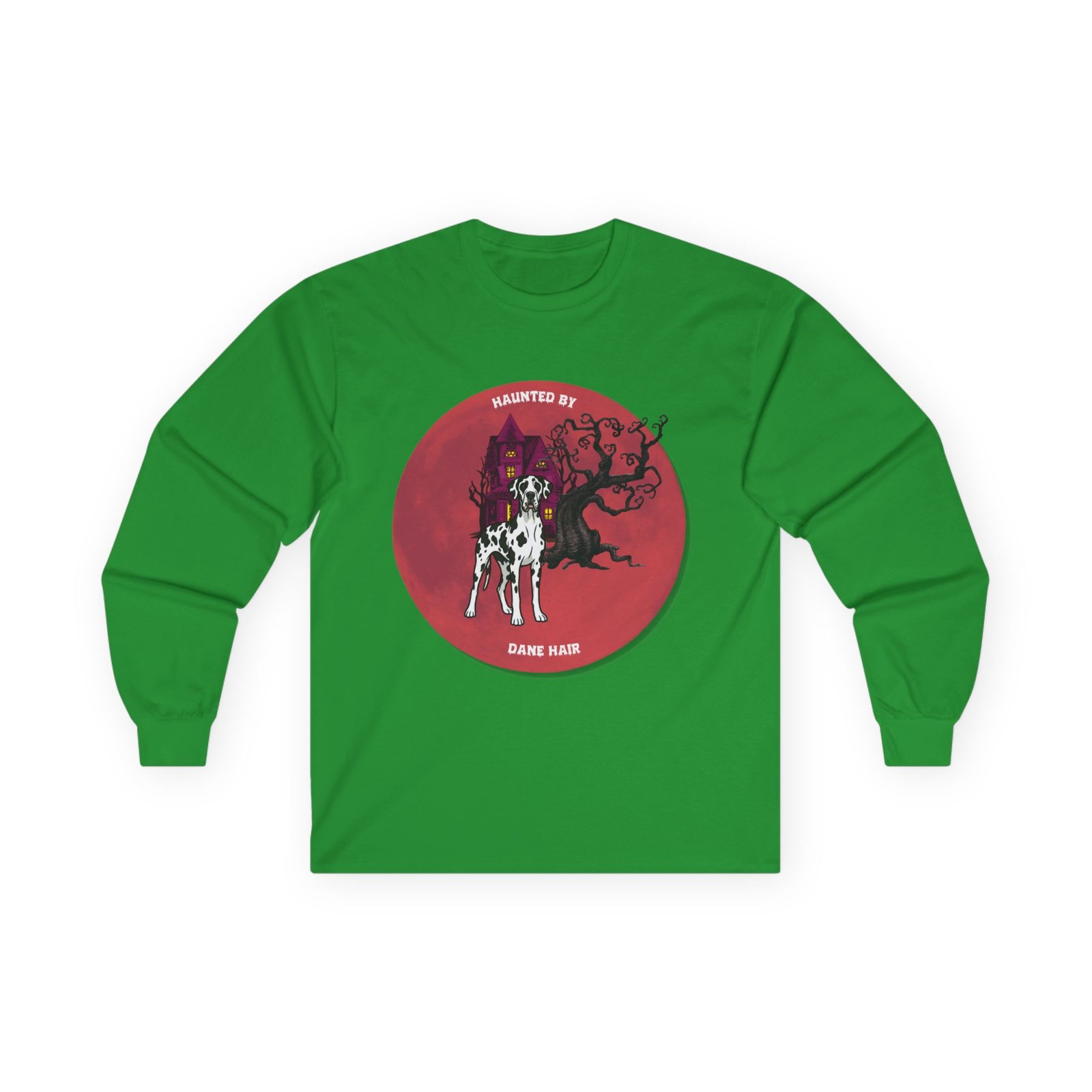 Harlequin Great Dane up to 5xl - Haunted by Dane Hair Unisex Long Sleeve Tee - Image 37