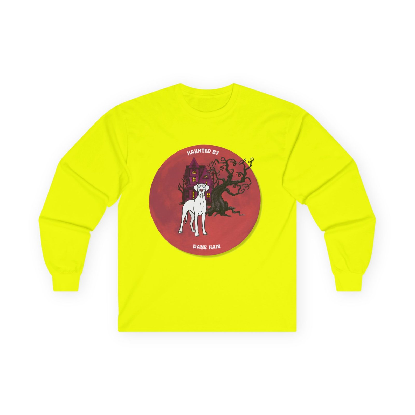 White with blue eyes Great Dane up to 5xl - Haunted by Dane Hair Unisex Long Sleeve Tee - Image 29