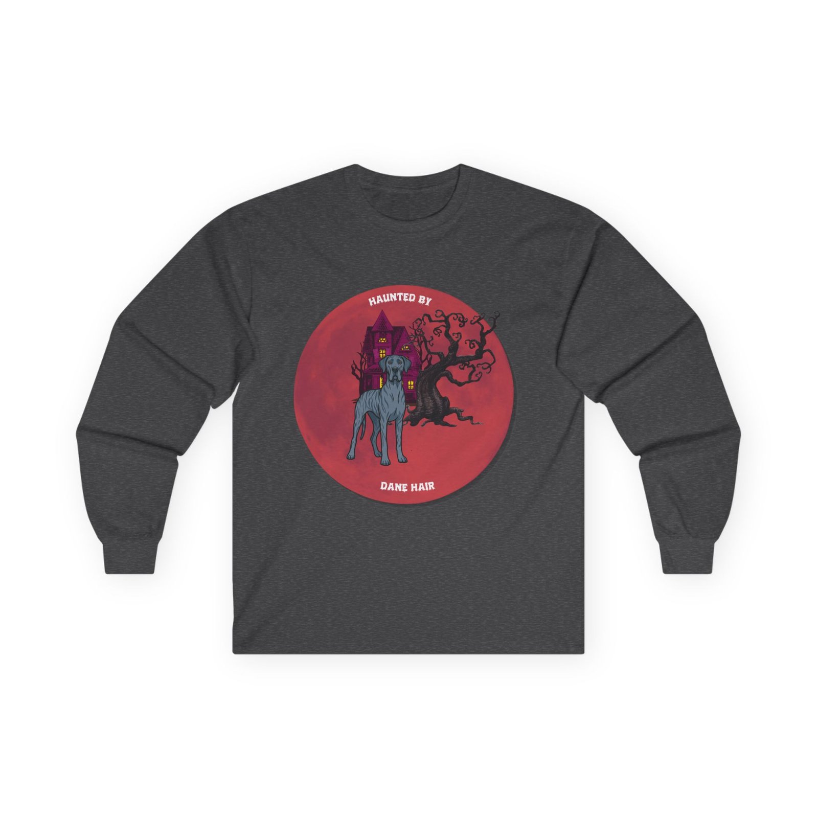 Blue Brindle Great Dane up to 5xl - Haunted by Dane Hair Unisex Long Sleeve Tee - Image 37